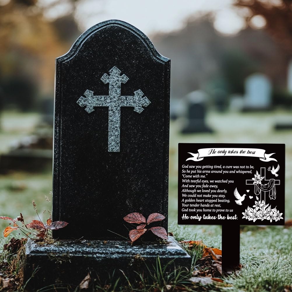 GLOBLELAND Rectangle Dove Flower Lily Garden Stake Memorial Remembrance Plaque for Cemetery - Acrylic Waterproof Grave Marker for Yard - Image 4