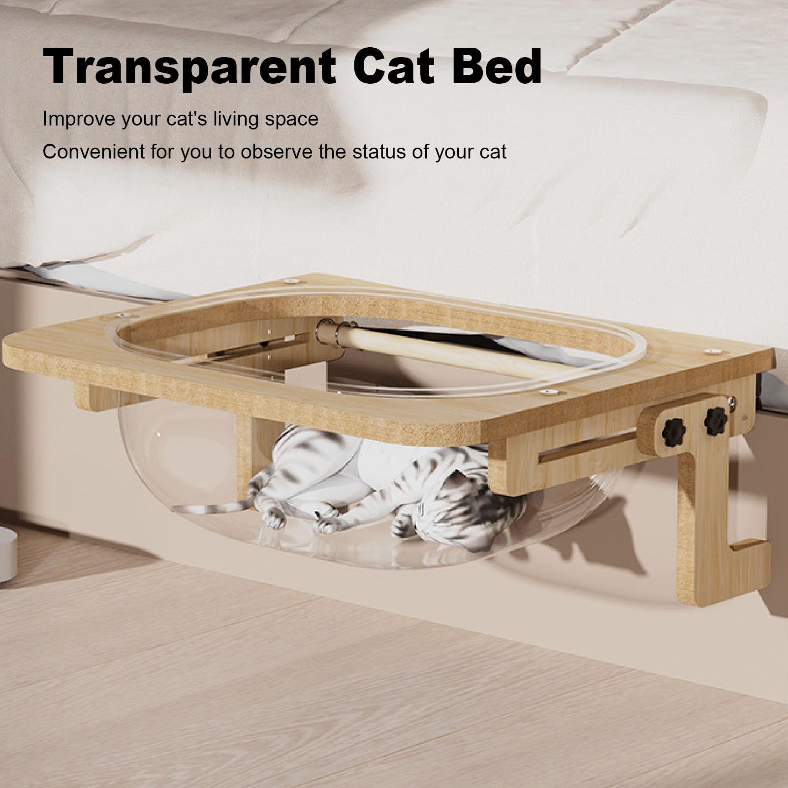 Cama Colgante Transparente para Gatos, Hamaca Transparente para Ventana para Gatos, Juego de Muebles de Pared para Que Ahorra Espacio con Estructura Estable, Asiento de Ventana con Cápsula