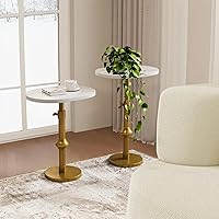 Vista 2 de Mesa de bebida de mármol, mesa de Martini de 10 x 12 pulgadas (22 ~ 30 pulgadas) con base de soporte ajustable de latón antiguo de metal, mesas