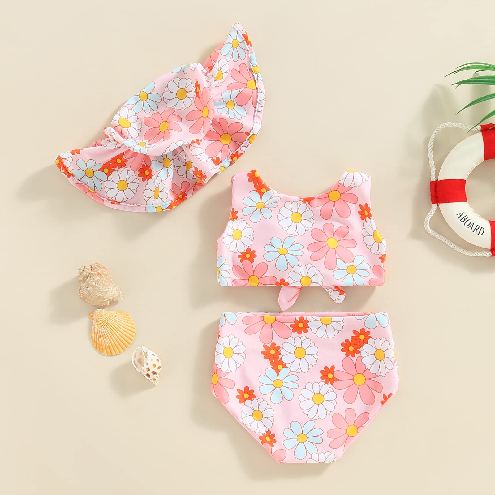 Baby Girls Swimsuit Floral Daisy Two Piece Girls Bathing Suit Sleeveless Tank Bottom Toddler Swimsuit Summer Beach Wear (APink, 6-12 Months)