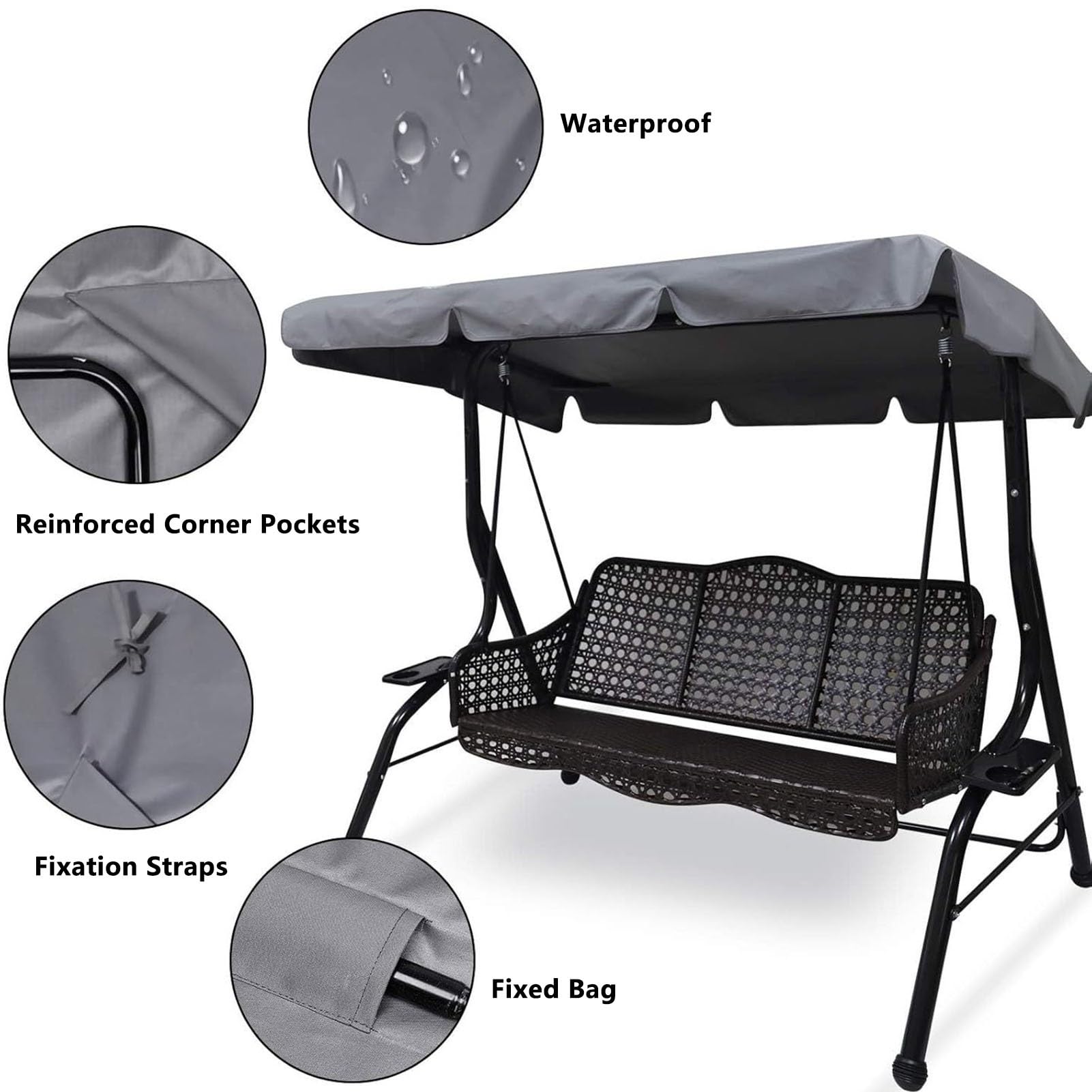 Toit de Rechange pour Balancelle de Jardin, Couverture Supérieure pour Hamac de Patio Imperméable Anti-UV pour Meubles Extérieur 2 À 3 Places(Rouge,210x145x18cm/83x57x7inch)