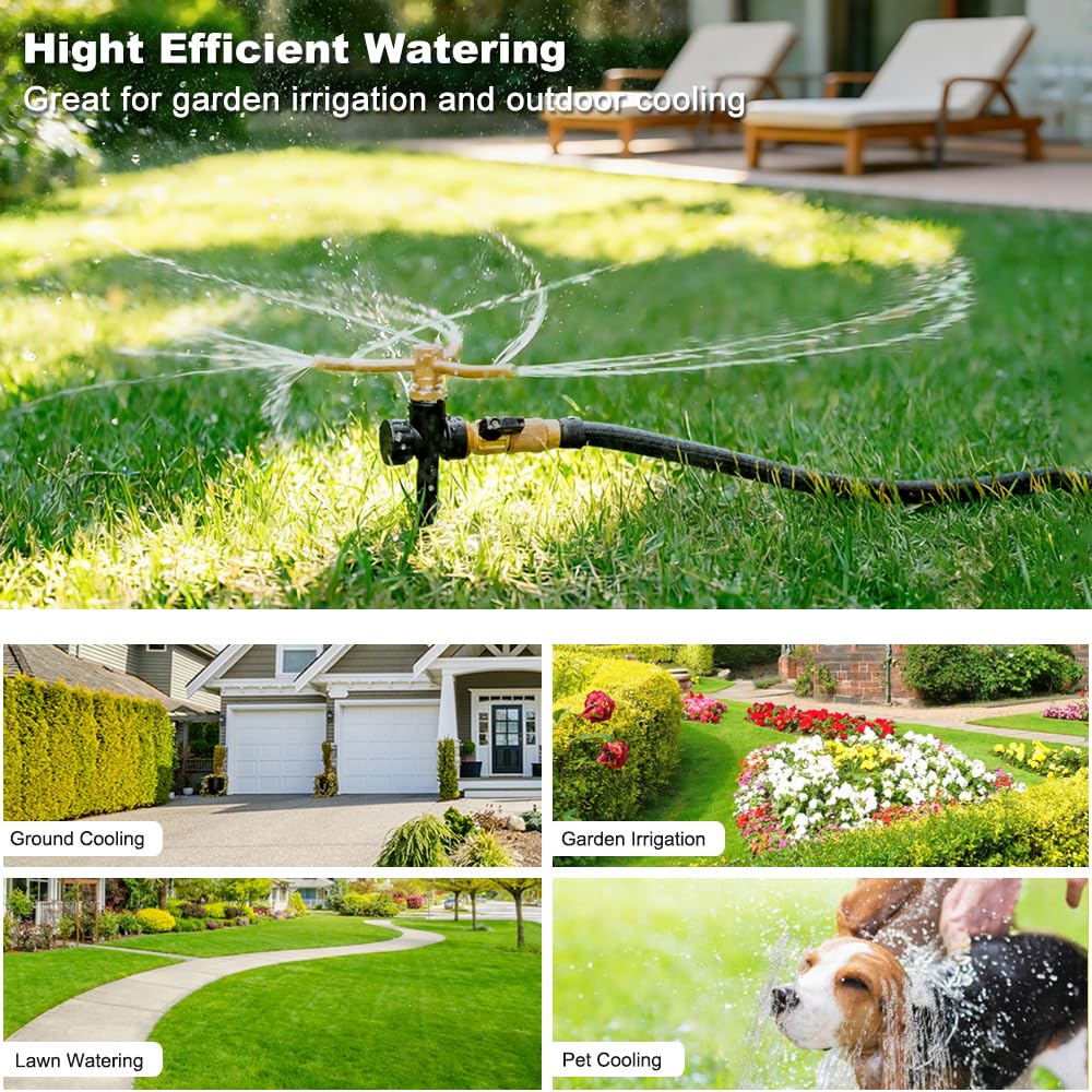 FANHAO 2 arroseurs de pelouse en métal pour Jardin avec Base à Piquet, arroseur à 3 Bras Système d'arrosage Automatique Rotatif à 360 degrés pour Jardin, arrosage de Grandes Surfaces pour Plantes