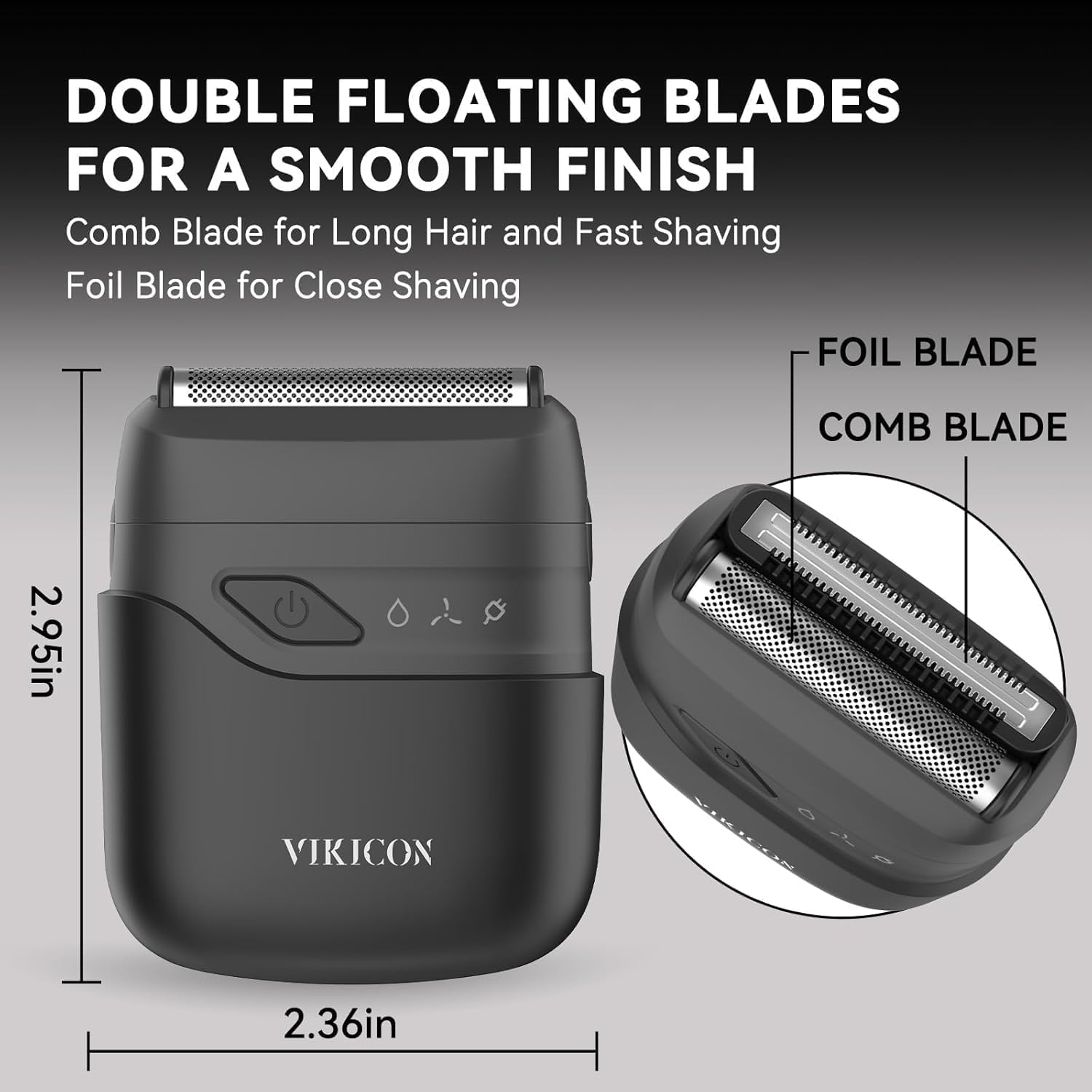 VIKICON Folienrasierer Herren, Mini Rasierer Herren Elektrisch, Elektrorasierer für Bart & Gesicht, Trockenrasierer Herren Elektrisch, USB-C Wiederaufladbar, Ideal für Reisen (Schwarz)