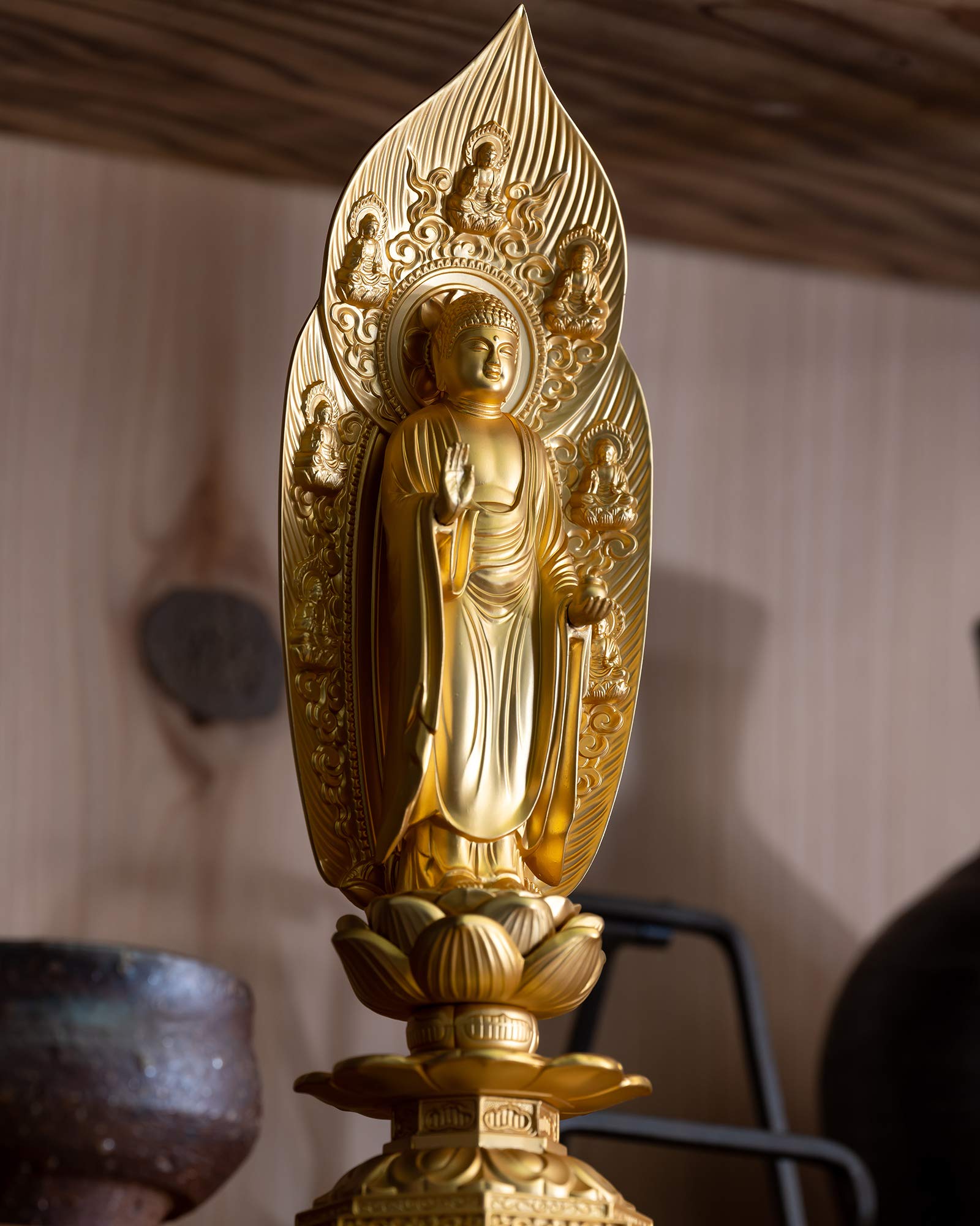 仏像 仏師：牧田秀雲 薬師如来 原型＿ 20cm(金メッキ⁄24金) 薬師如来