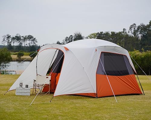 Miniatura 7 de Vidalido Tienda de campaña para 3-4 personas con 1 puerta de malla y 2 grandes ventanas de malla, tienda de campaña portátil de doble capa Naranja