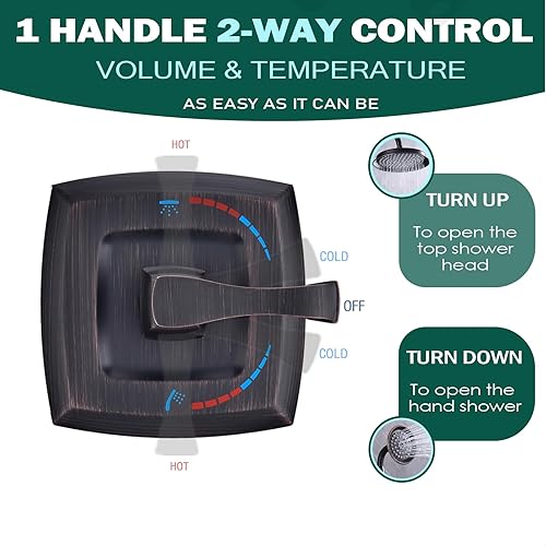 Miniatura 2 de Válvula mezcladora desviadora de ducha de 2 vías bronce aceitado, mezclador de latón de doble función, conexión NPT de 12 pulgada, kit de molduras
