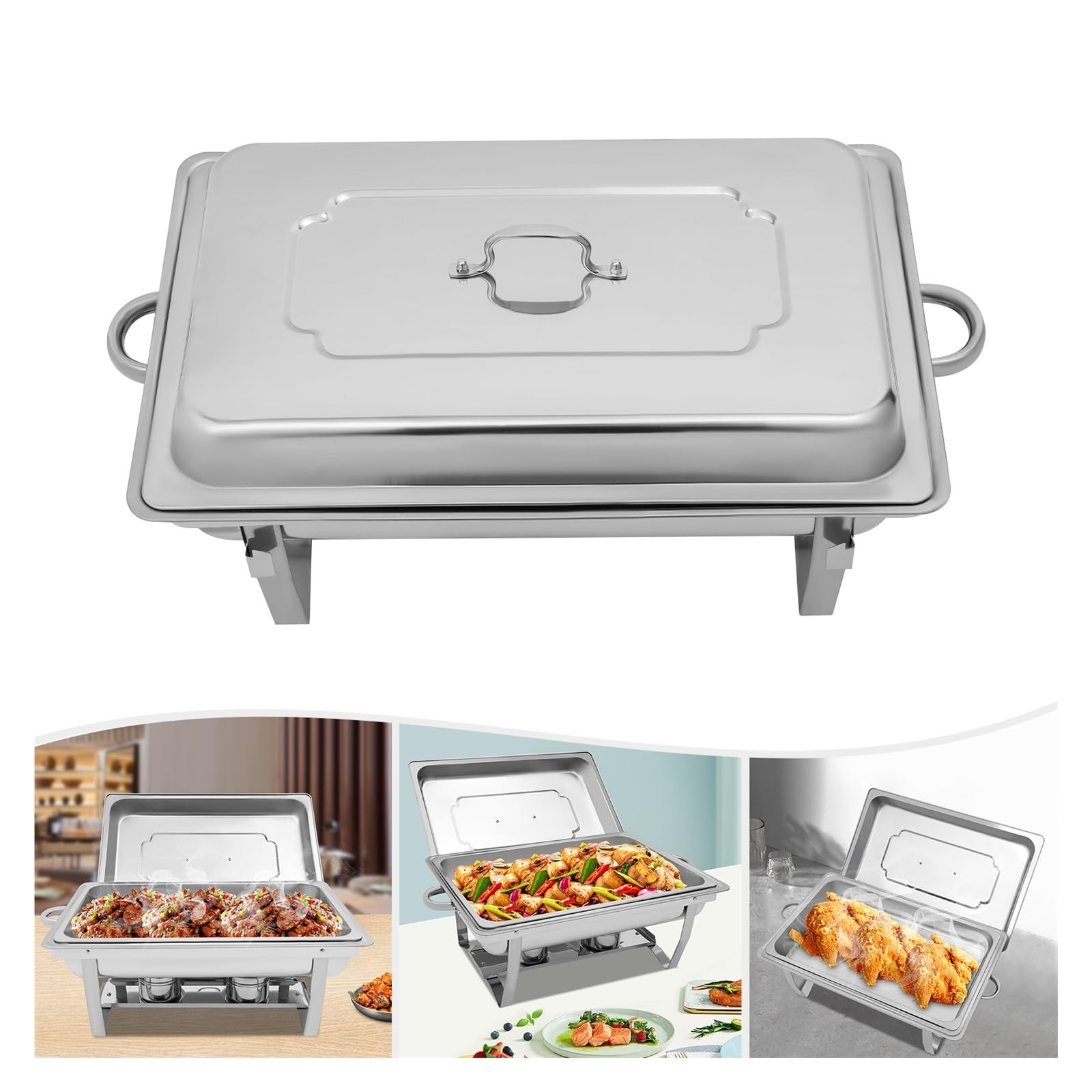 Calentador De Alimentos For Servidor Buffet, Plato Frotamiento 9L, Estufa Comedor Plegable Una Sola Rejilla, Mantiene La Temperatura, Acero Inoxidable RetencióN del Calor De Larga DuracióN