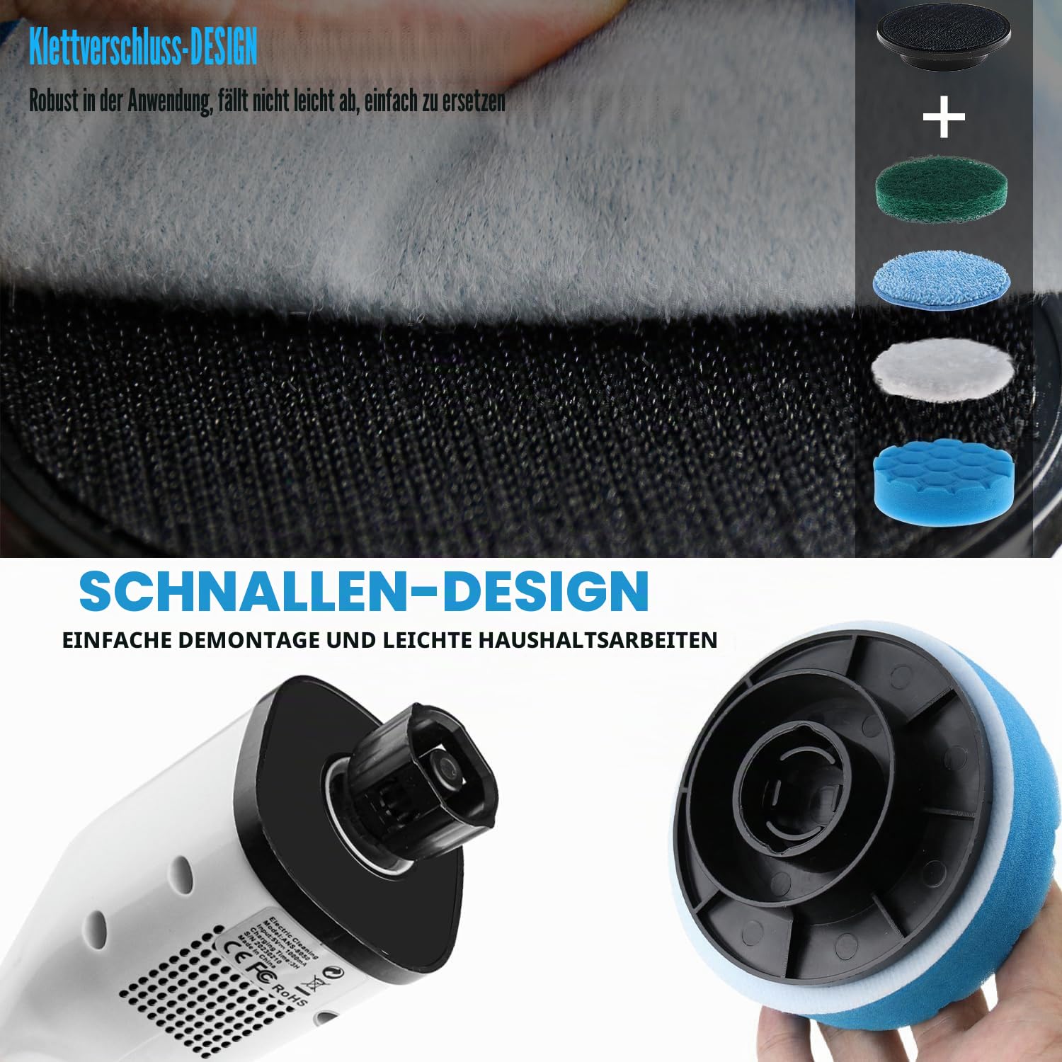 Bürstenköpfe-Set, 9 Stück, 10,2 cm, kabellos, elektrisch, austauschbare Bürstenköpfe für Haushaltsreinigungsbürsten/Badezimmer/Boden/Fliesen/Auto