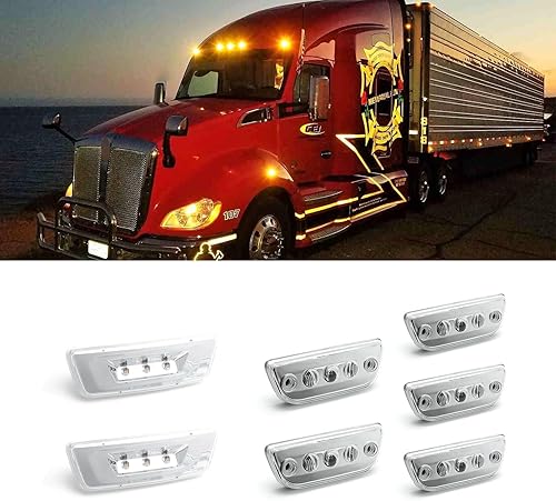 Xotic Tech - Marcador de luz LED para techo de cabina de techo de cabina, compatible con Kenworth T680 2015-2017, T880 2015 (lente ámbar