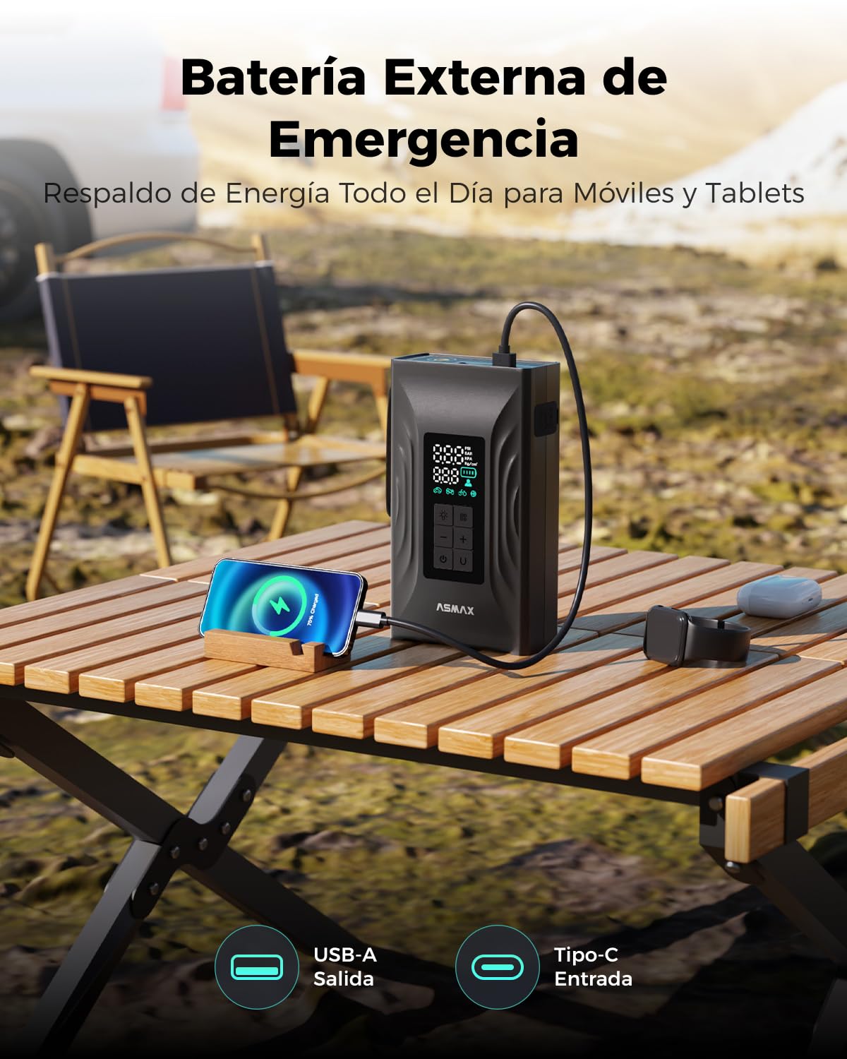 ASMAX T20 Arrancador de Baterias de Coche 4000A, Compresor de Aire 150PSI, Arrancador de Coche 12V para 9L de Gasolina o 8L de Diésel, Booster con Pantalla LCD Grande, para Coche/Moto