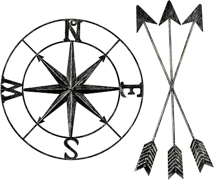 DECORKEY Metal Compass & Metal Arrow Wall Decor Native American Decor, Wall Hanging Decorative Wall Art for Nursery Gallery Wall, Farmhouse Indoor Outdoor Decoration