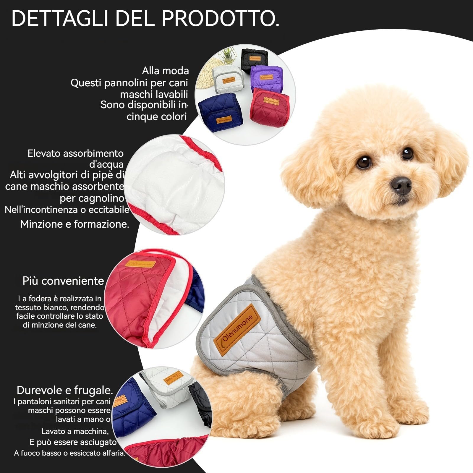 5 confezioni di pannolini lavabili e riutilizzabili per cani, fasce per pancia per cani maschi, fasce ultra-assorbenti trapuntate a prova di perdite per addestramento e incontinenza, 5