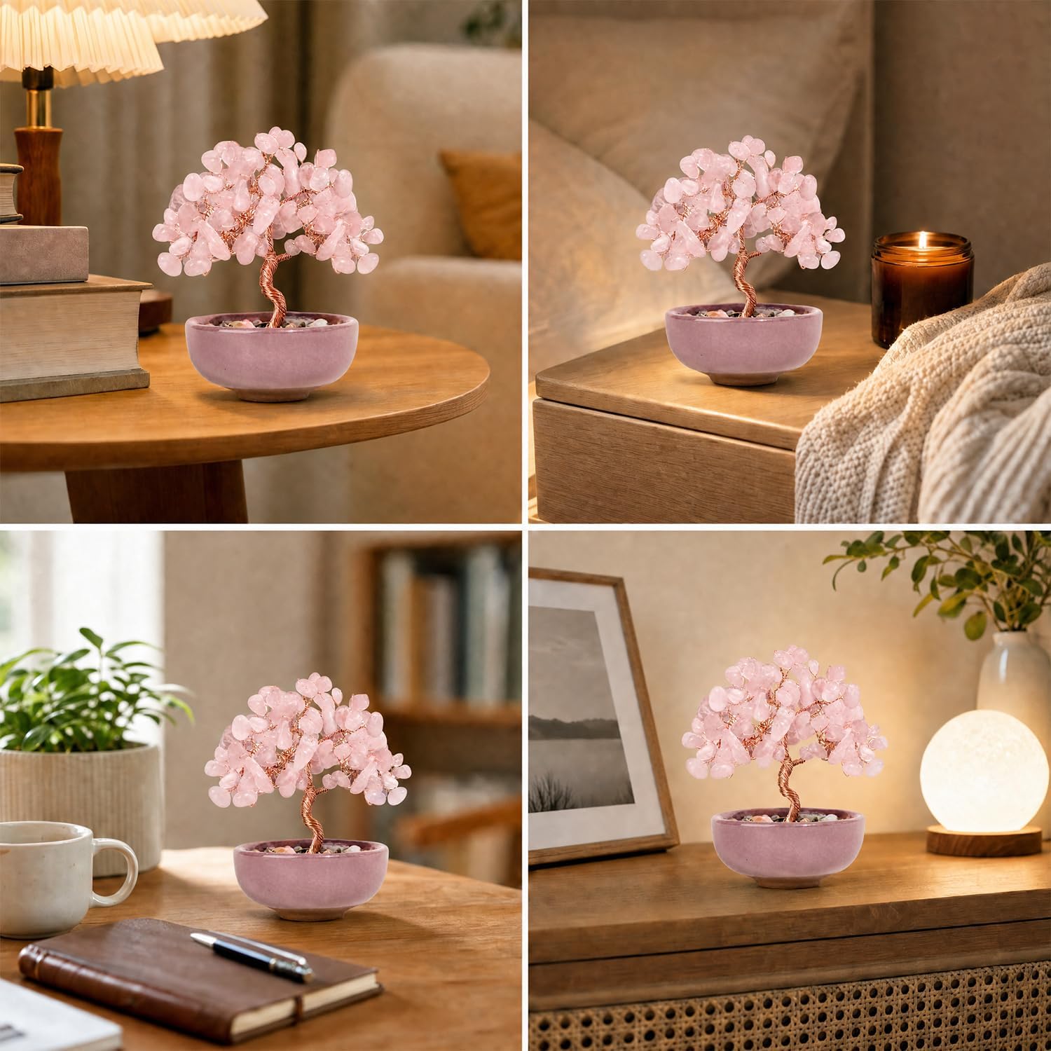 Pink Handmade Quartz Crystal Tree – Home/Office Healing Decor, Chakra-Theme Good Luck Gift for Women's Birthday image 5