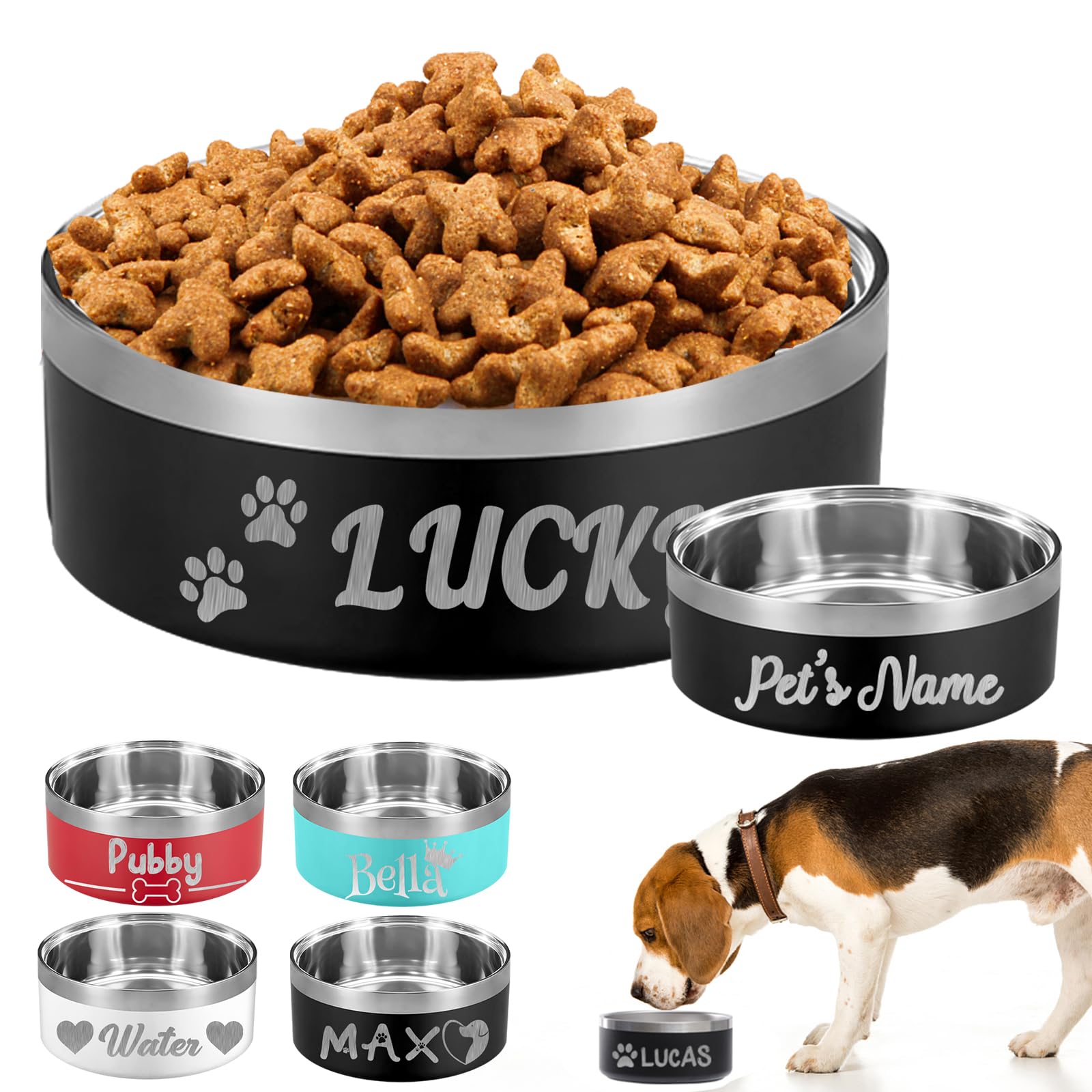Personalized Dog Bowl Custom Dog Bowls with Name Customized Laser Engraved Stainless Steel Pet Dishes for Large Small Dogs Cat 18/32/42/64oz Feeding