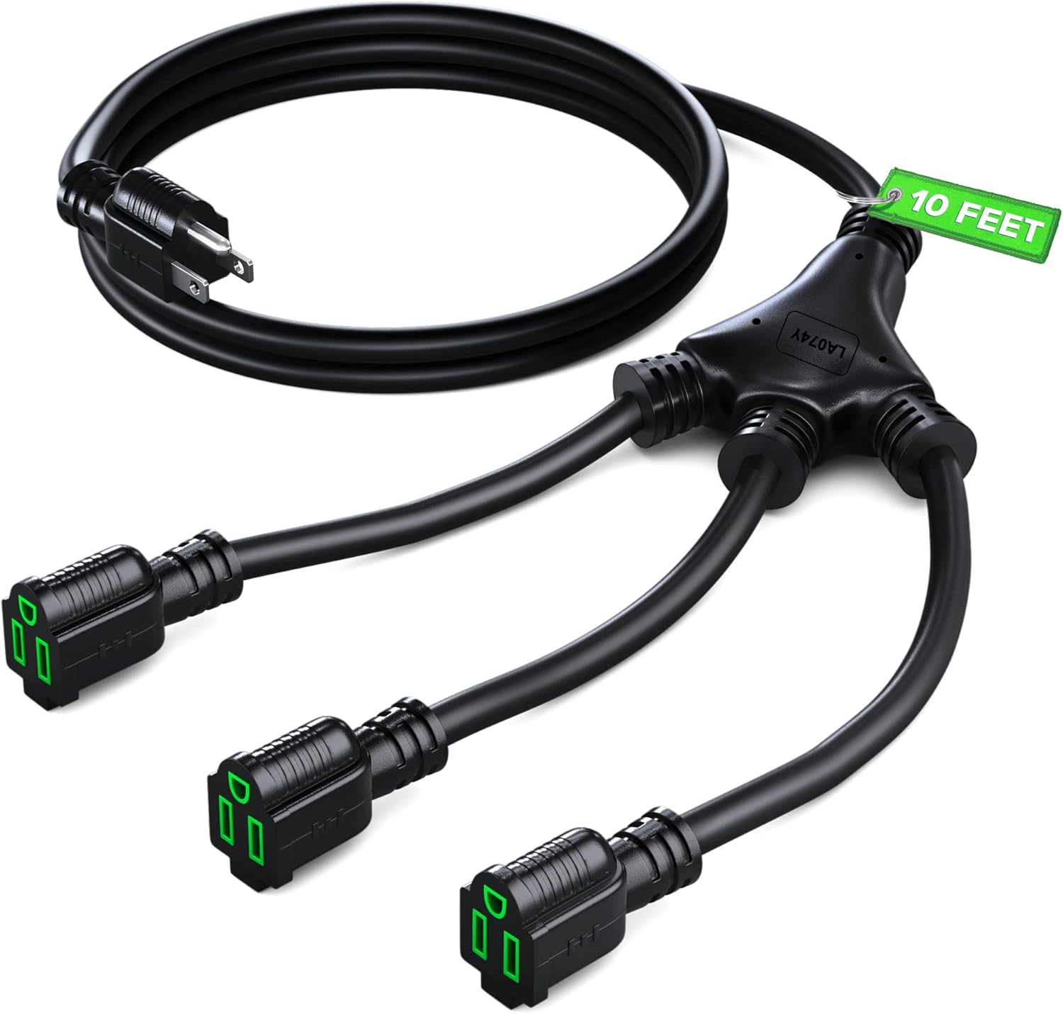 Extension Cord 10 Ft Splitter 12/3 AWG 1 to 3 Outlet