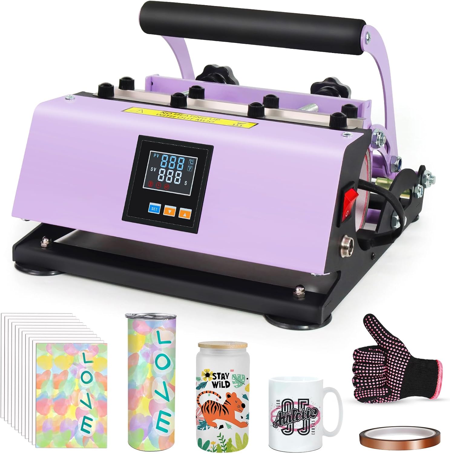 Realkant Tumbler Heat Press Machine, 110V Tumbler Press for 20OZ 30OZ Sublimation Skinny Straight Tumblers Glass Jar & 11-15OZ Mug, Mug Tumbler Press with 20pcs Paper Heat Tape Gloves As Gift (Purple)
