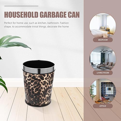 Miniatura 4 de Healeved Cubo de basura para baño, cubo de basura retro, cubo de basura con diseño de leopardo, papelera decorativa con anillo de metal para el