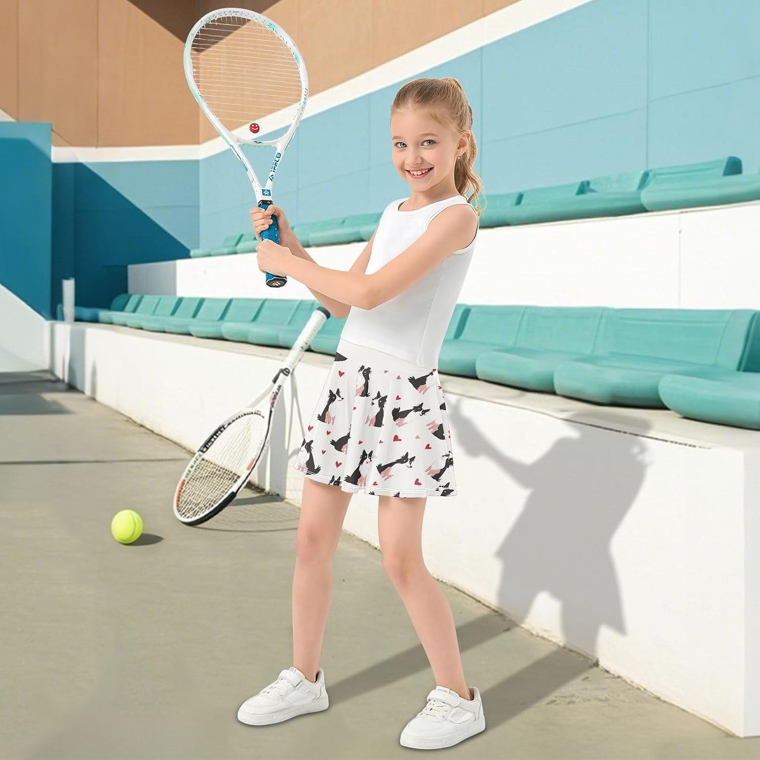 visesunny Abstract Border Collie Girl's Golf Skirt Athletic Tennis Skort Sport Activewear with Double Layer Pockets