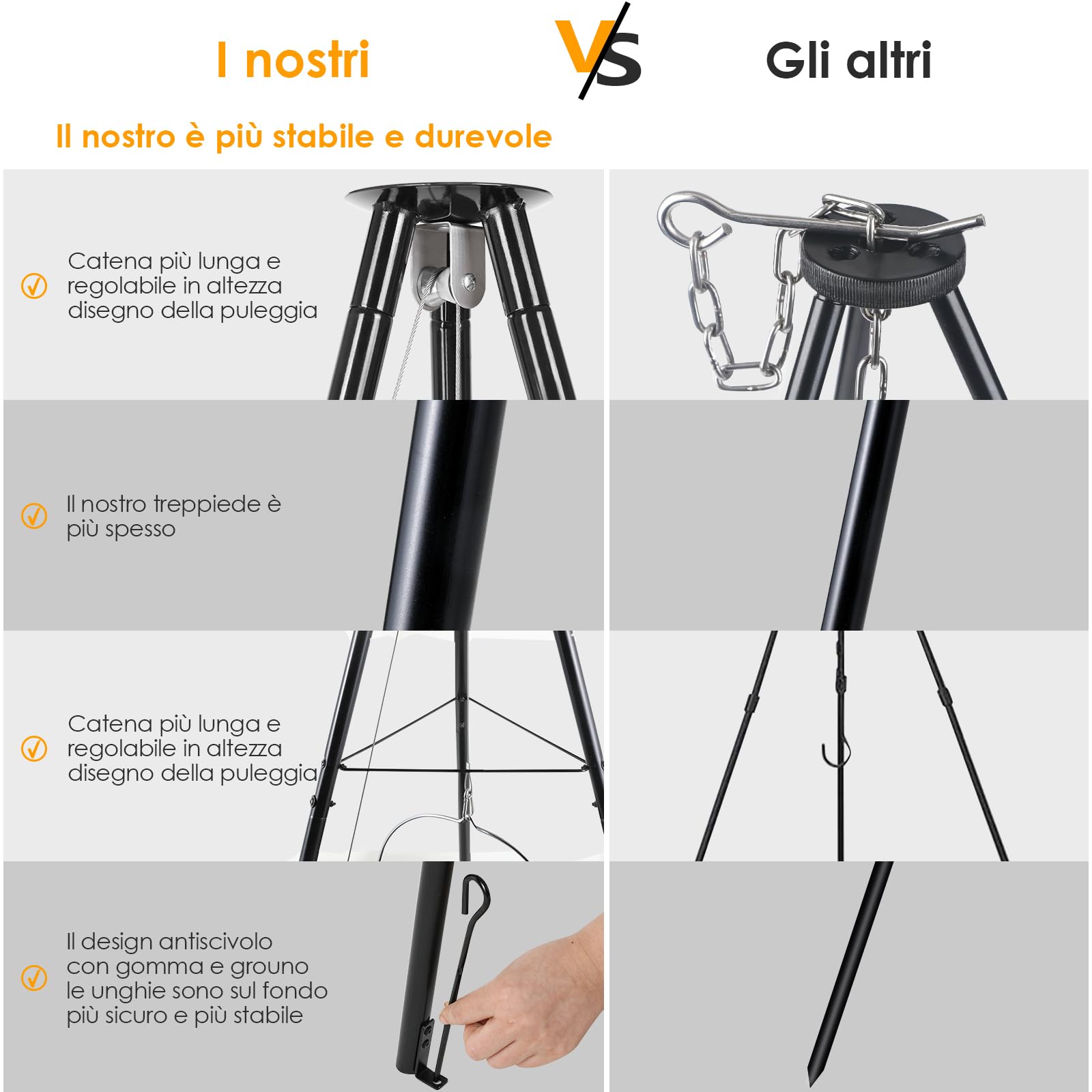 TLSUNNY Bollitore per Gulasch Ungherese Originale 10 L, Telaio per Treppiede con Regolazione, Set di Pentole per Gulasch, Pentola per Gulasch Smaltata, Treppiede Telescopico con Picchetti per Picnic
