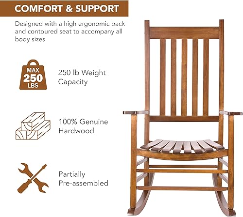 Miniatura 4 de Shine Company Vermont - Juego de 2 mecedoras para porche delantero al aire libre, color roble