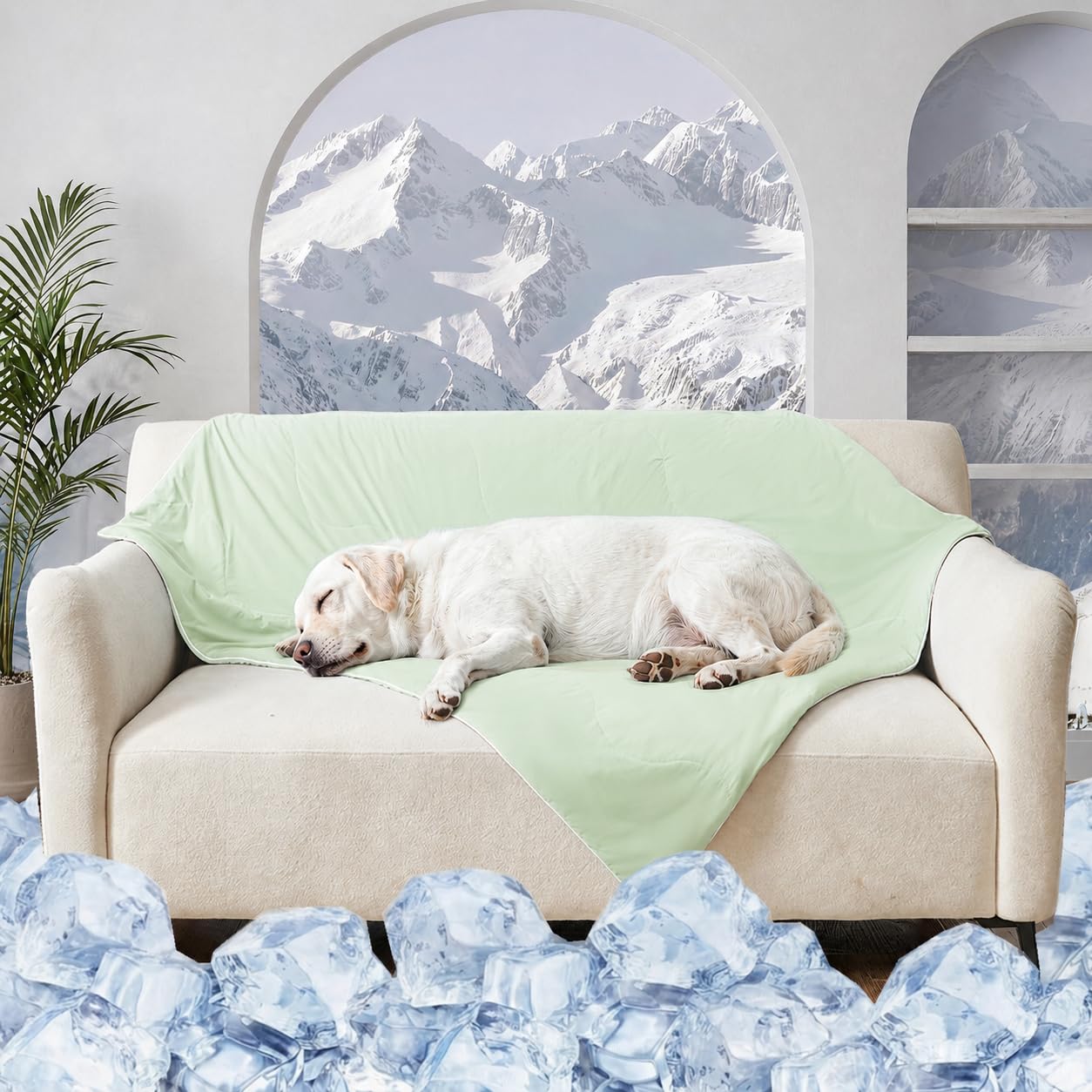 Qieryun Cooling Blanket for Dogs. Dog Cooling Blankets for Large Dogs, Breathable Cooling Fabric, Cold Washable, Cooling Dog Blanket Durable Scratch-Resistant Soft Fabric for All Seasons, Leafy Green