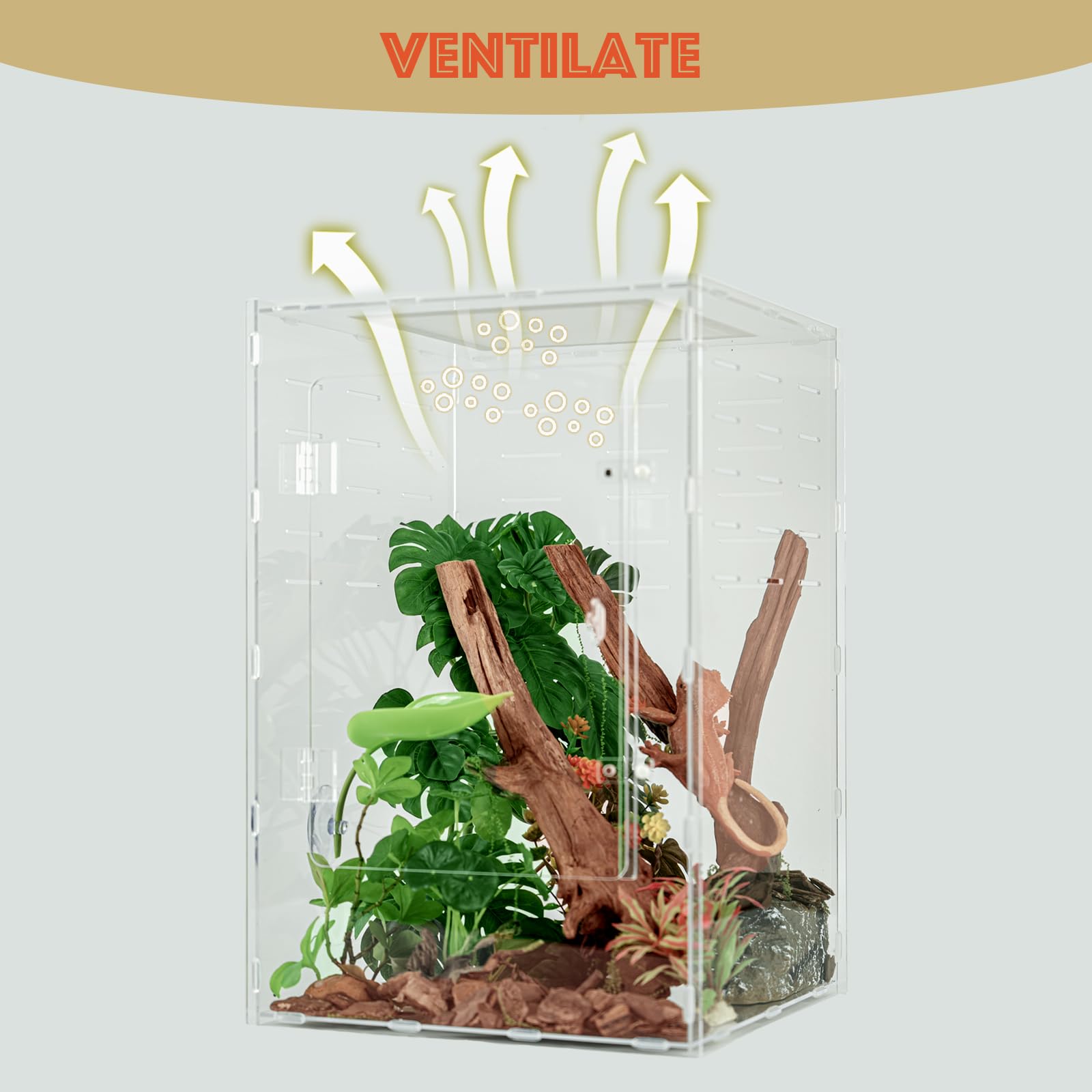 Tanque para reptiles de 12 x 12 x 18 pulgadas, terrario acrílico para geckos crestados, lagartos, arañas y serpientes, terrario de hábitat de lagarto transparente
