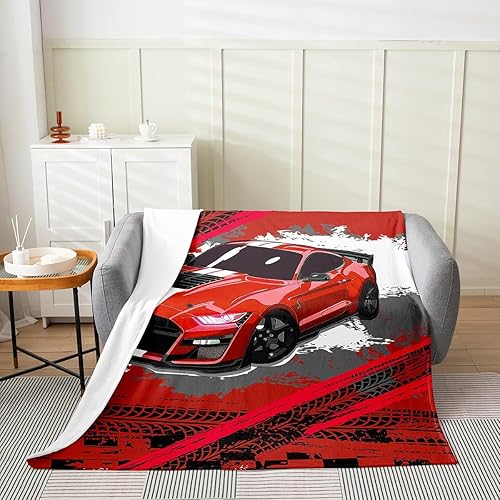 Erosebridal Manta de forro polar de coche de carreras tamaño individual de 60 x 80 pulgadas, color rojo, para niños y jóvenes, manta de franela de