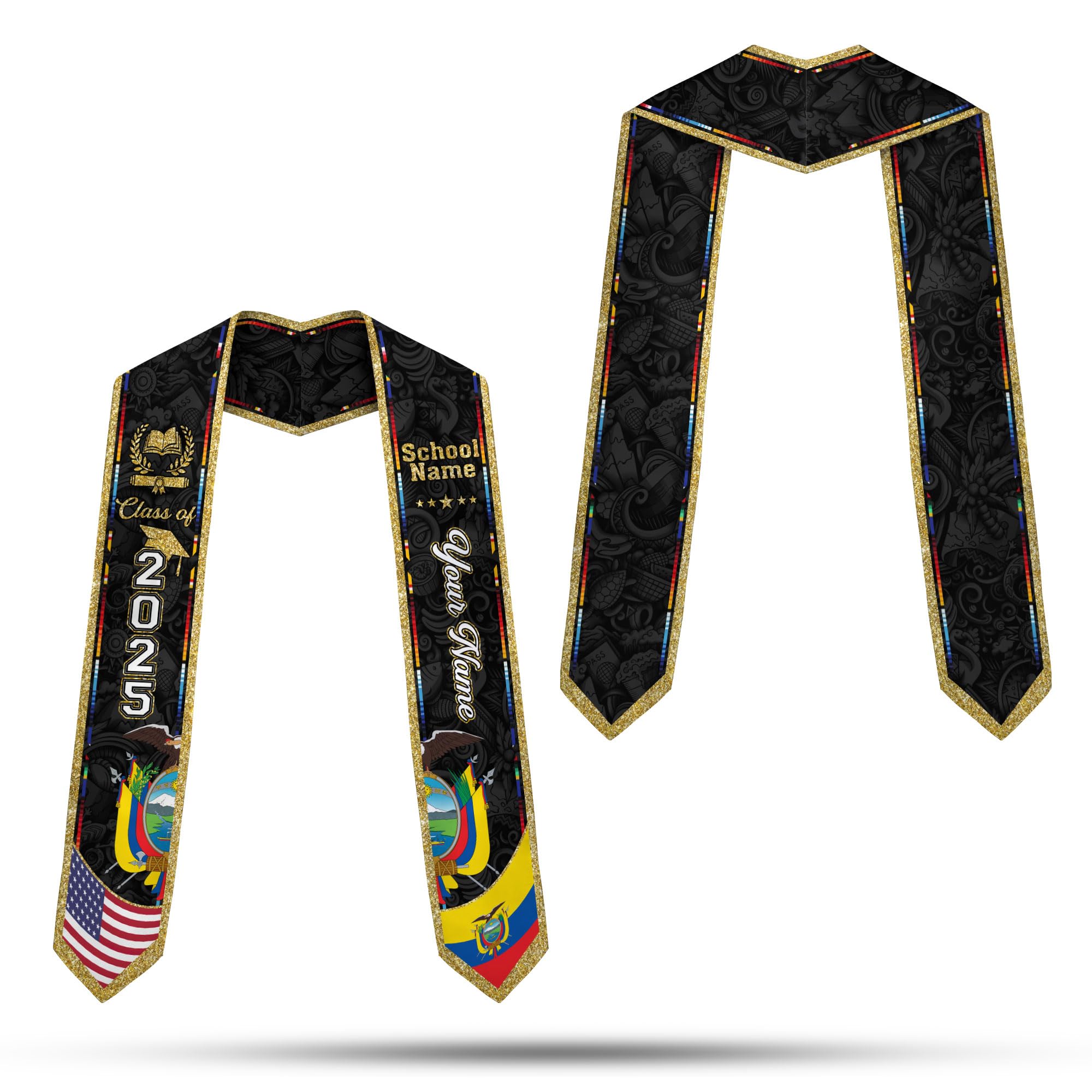 MonkeyVan Ecuadorians Graduation Sash Custom Ecuadorians American Flag Graduation Sash 2025 Ecuador Graduation Stole Ec1