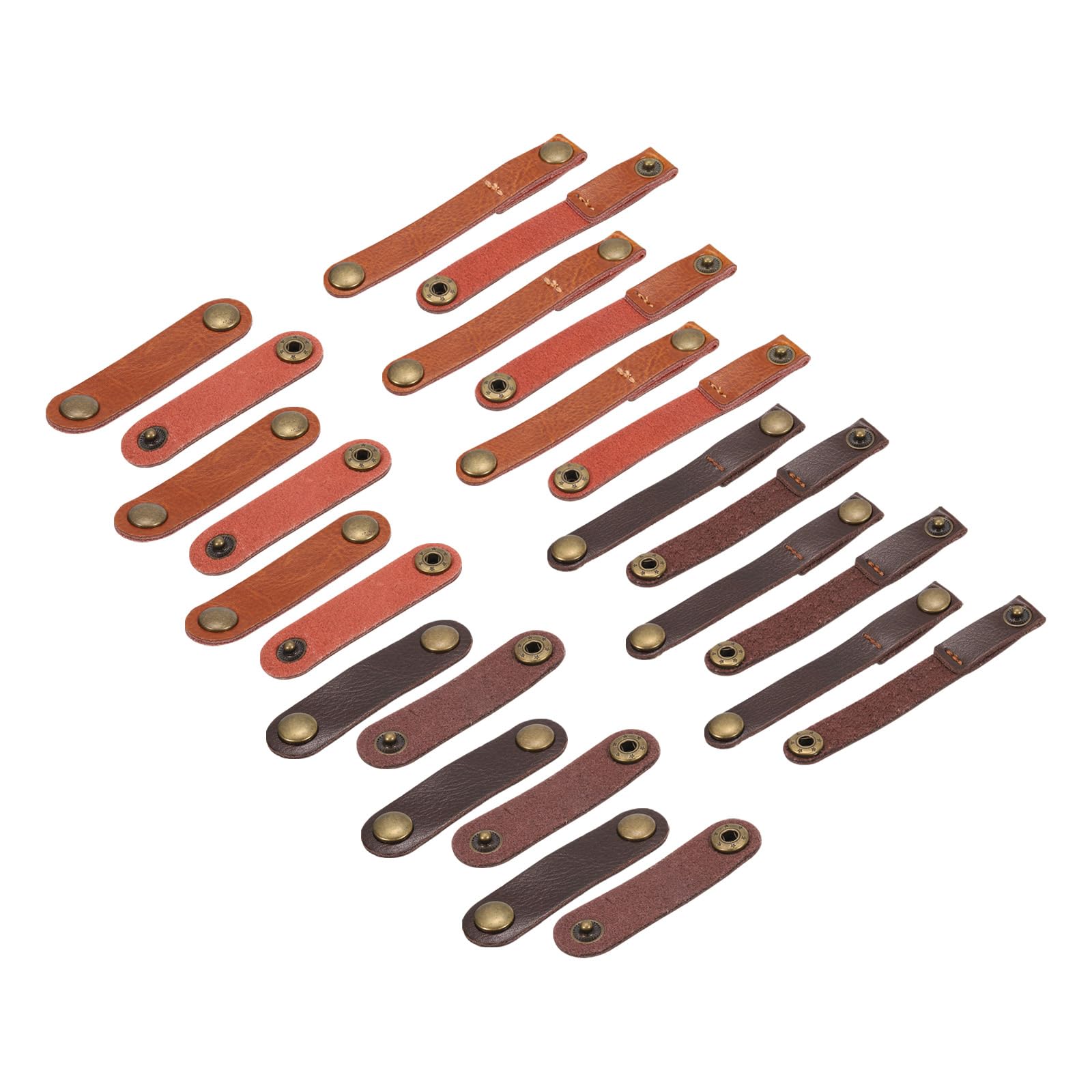 MECCANIXITY 24 Pack Leather Cable Straps Leather Cable Ties Leather Cord Organizer Portable Brown/Light Brown Leather Wire Straps for Earphones, Headphone