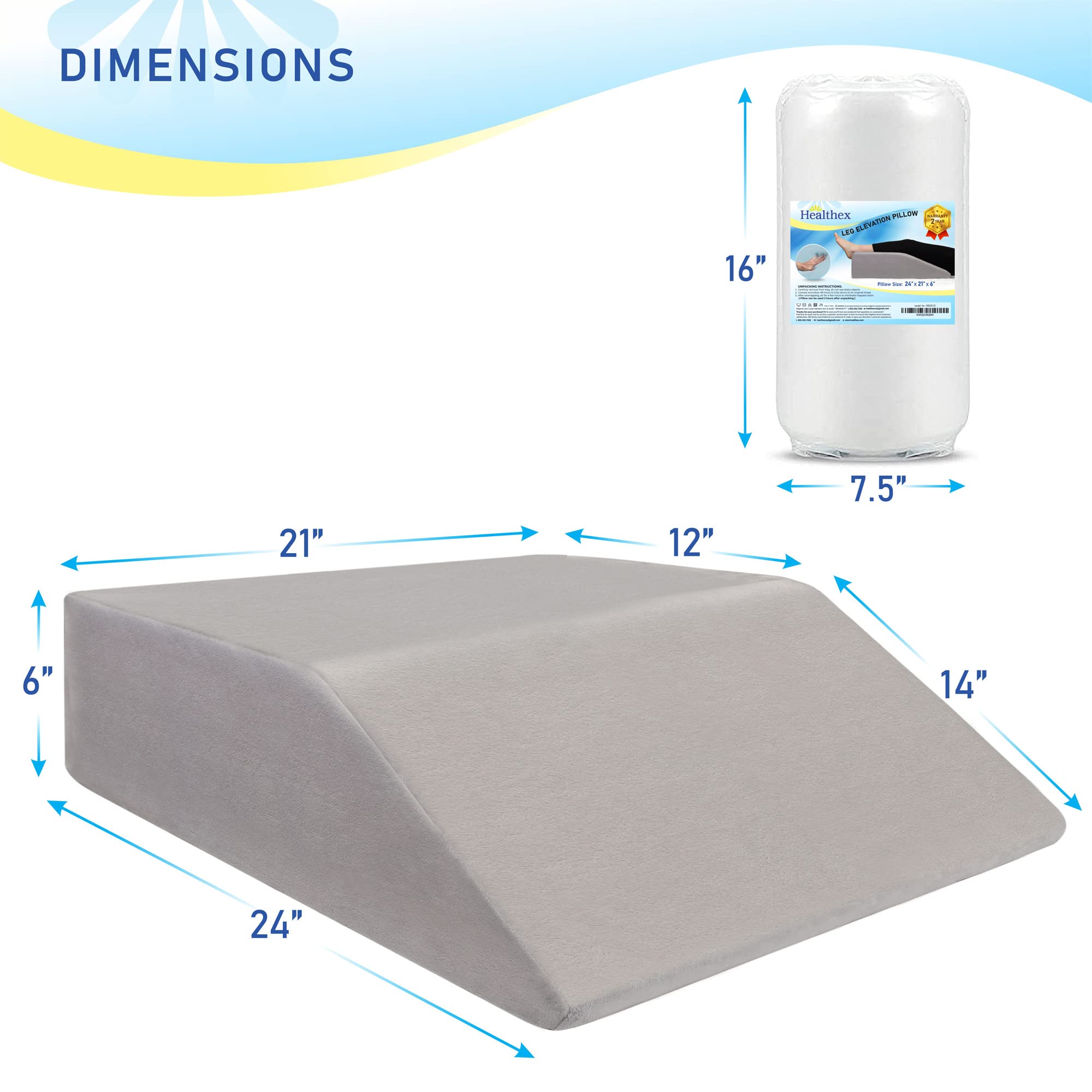 Healthex Leg Elevation Pillow with Memory Foam Top - Elevated Leg Rest  Pillow for Circulation, Swelling, Kneef - Wedge Pillow for Legs, Sleeping,  ...