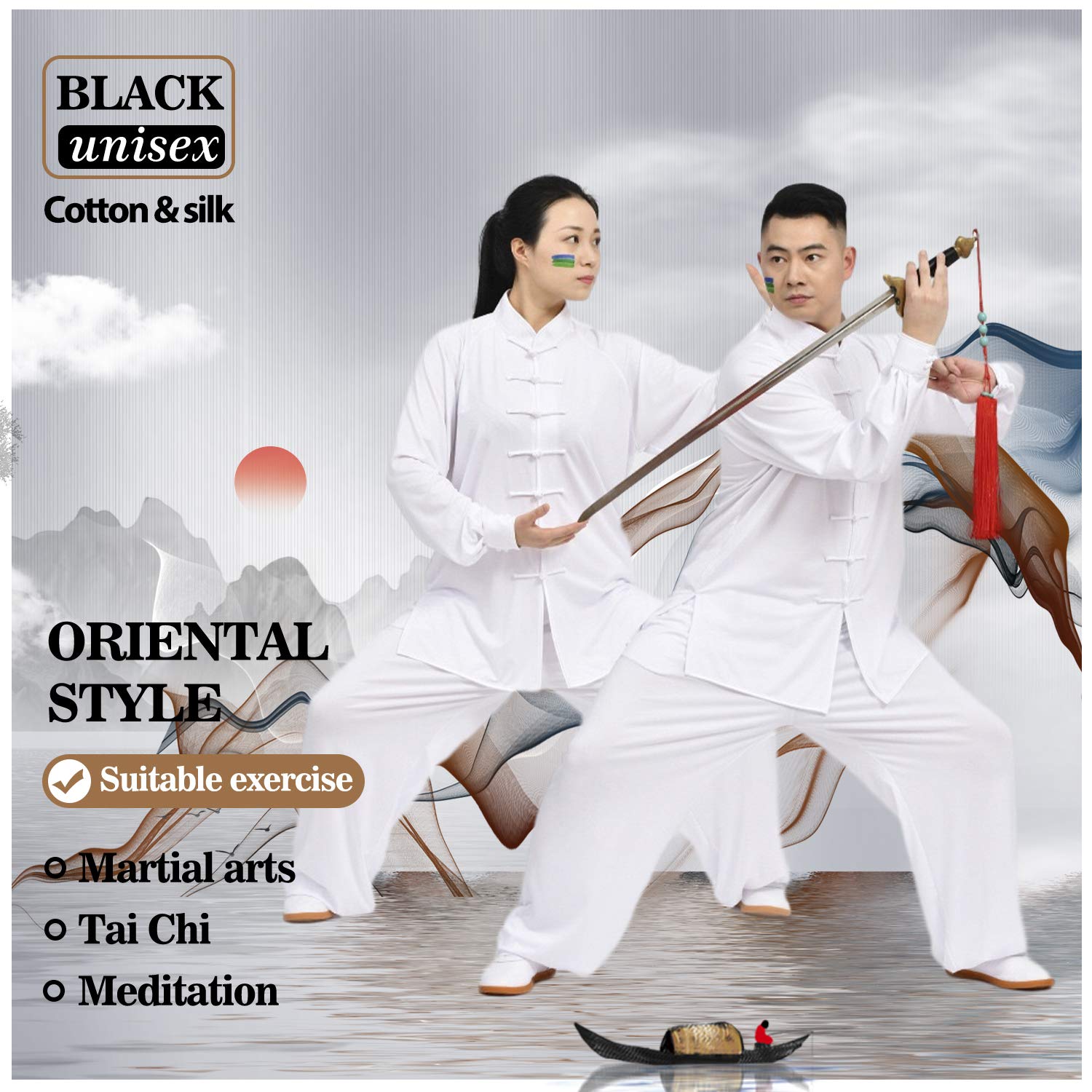 BBLAC 2KEY Vêtements d'arts martiaux | Uniformes traditionnels chinois pour Tai Chi et Wing Chun | Costume unisexe fabriqué en soie de lait | Costumes légers pour la méditation et le qigong