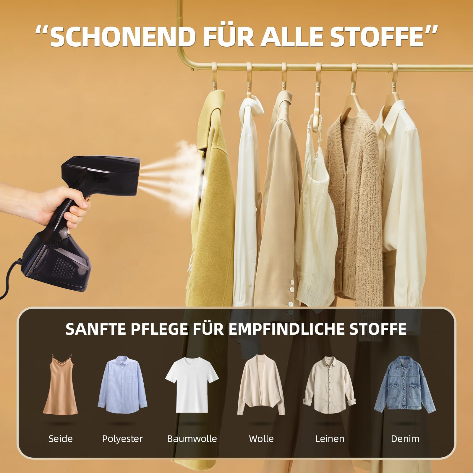 YueLi Hand Steamer Dampfglätter 2000W & 300ml Wassertank – Tragbares Kompaktgerät für Nass-Trockenbügeln Mit Hochleistungs-Dampfbürste | Inkl. hitzebeständige Handschuhe (Schwarz)