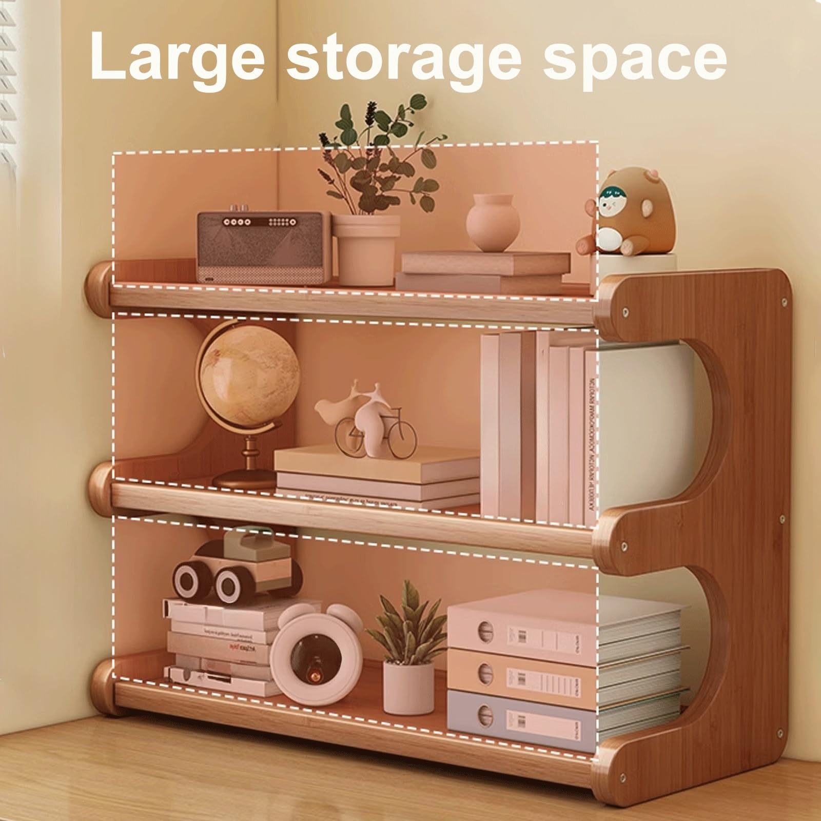 Meuble de Rangement Salon Moderne Meuble Etagere Rangement en Bois D'ingénierie + Bambou, Petit Meuble de Rangement Salon Stable Marron 3 Tailles(2 Layer)