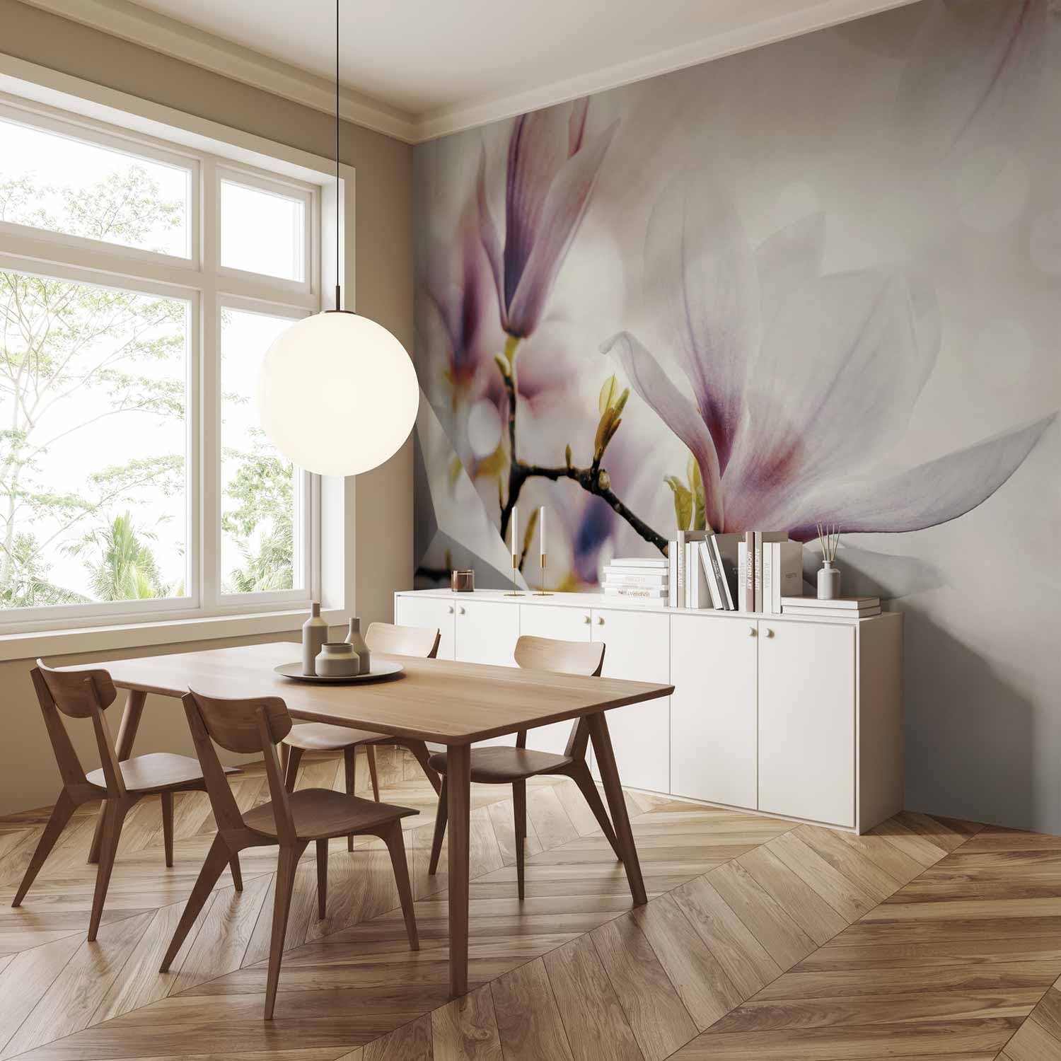 murando Fototapete selbstklebend Abstrakt 490x350cm - Foto Tapete Tapetenfolie Möbelfolie Wandverkleidung Wandtapete Motivtapeten Bildtapete Wohnzimmer 3d Effekt Modern Blumen Magnolien rosa weiß 3D