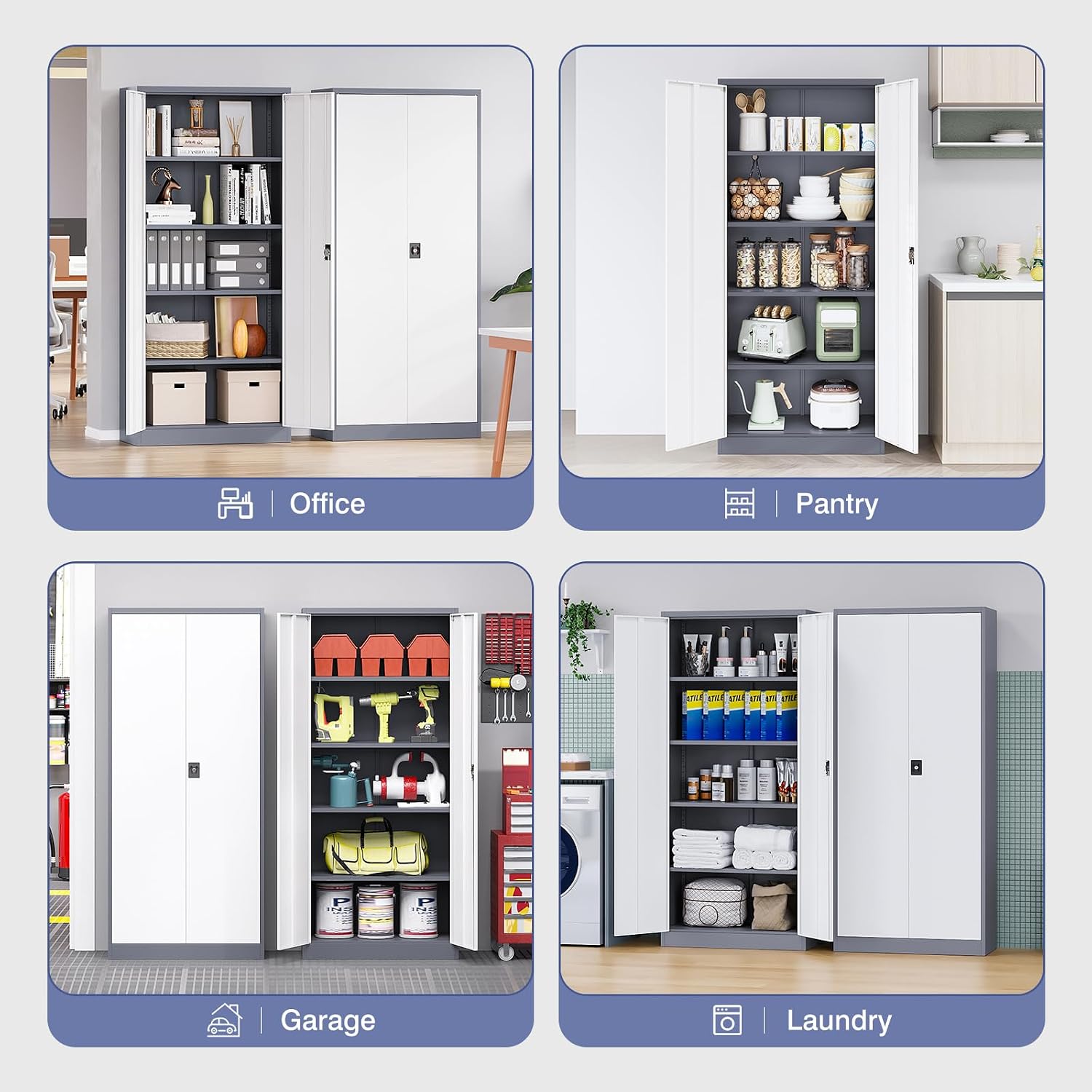 Metal Tool Storage Cabinet,Lockable File Cabinet with 2 Doors and 5 Adjustbale Shelves,Tall Cabinets for Garage Storage Systems for Home Office,Garage,Workshop