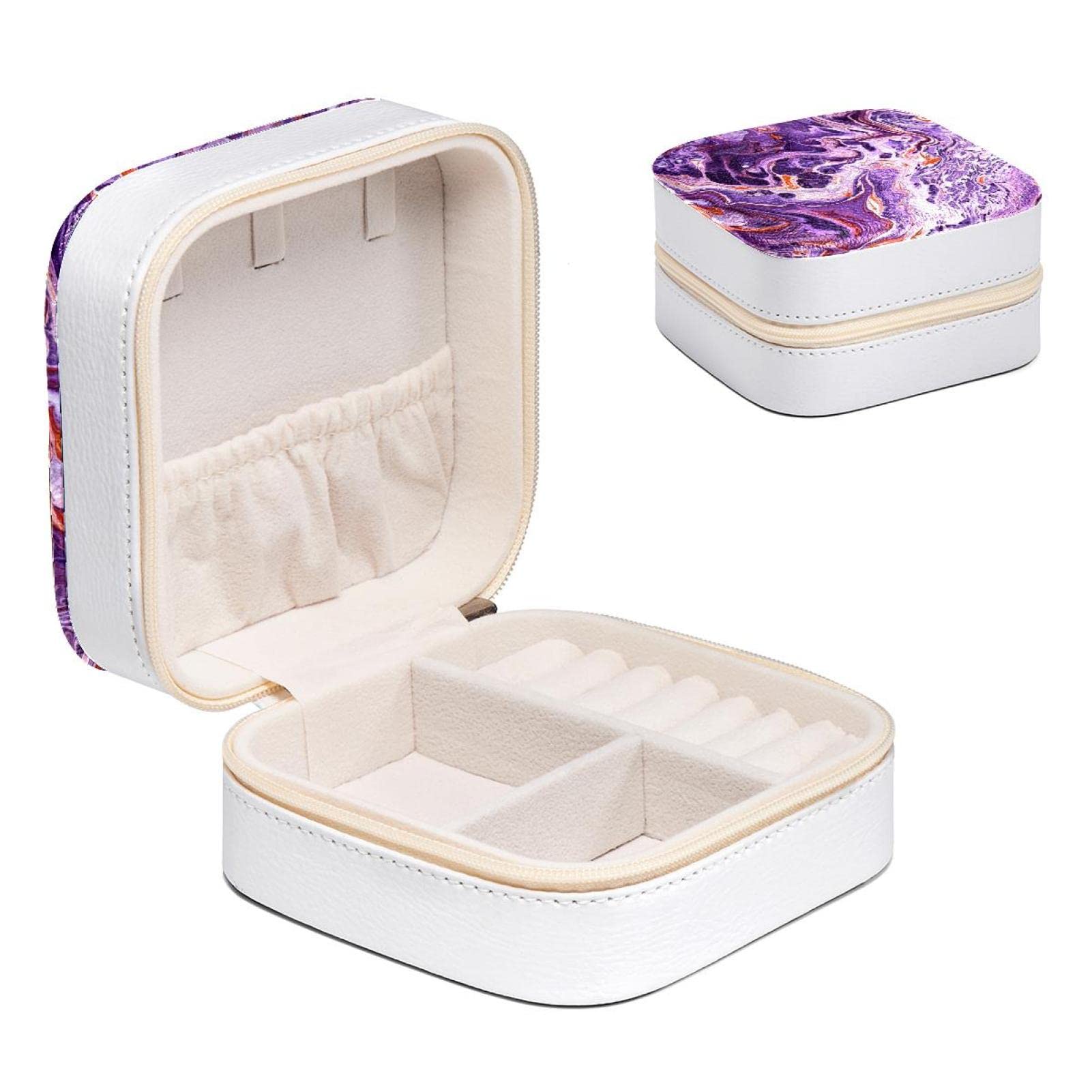Boîte à bijoux pour femme motif marbre violet compacte
