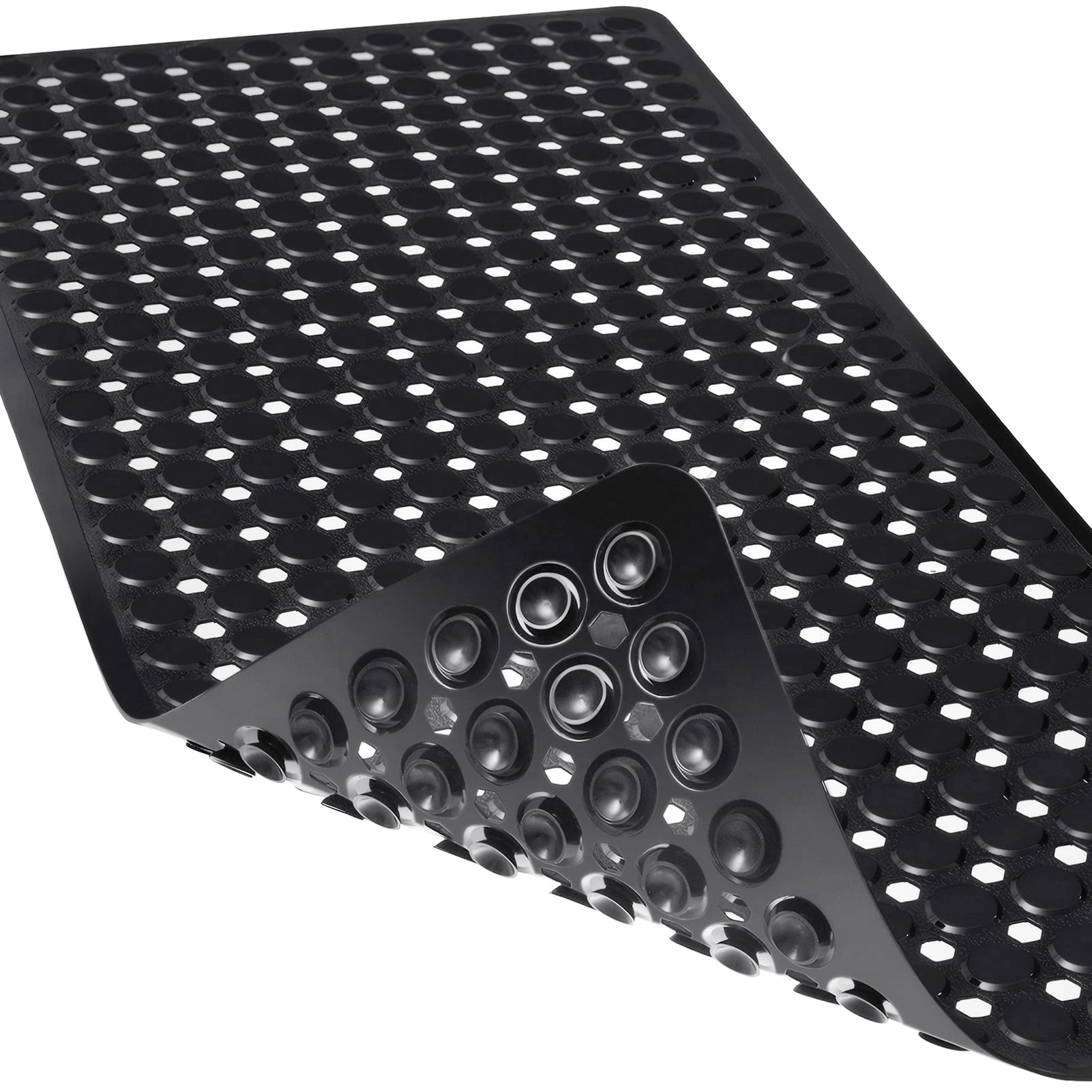 Linoows Non-Slip Bathtub and Shower Mats, Power Grip Bath Mat 35 x 16.3 Inch with Suction Cups and Drain Holes for Tub Bathroom Floor Safety, Machine Washable Soft Bathmat, Black