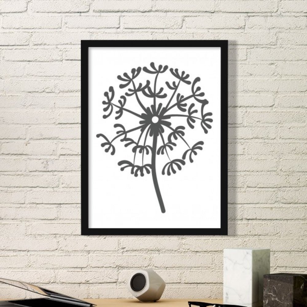 Cadre photo pissenlit noir en bois pour embellir un mur blanc vide
