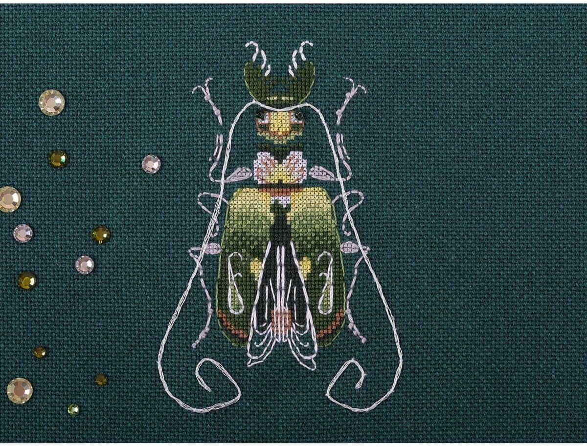 PANNA Counted Cross Stitch kit Fantasy Bugs, Emerald and Lemon, 9x12,5cm, DIY