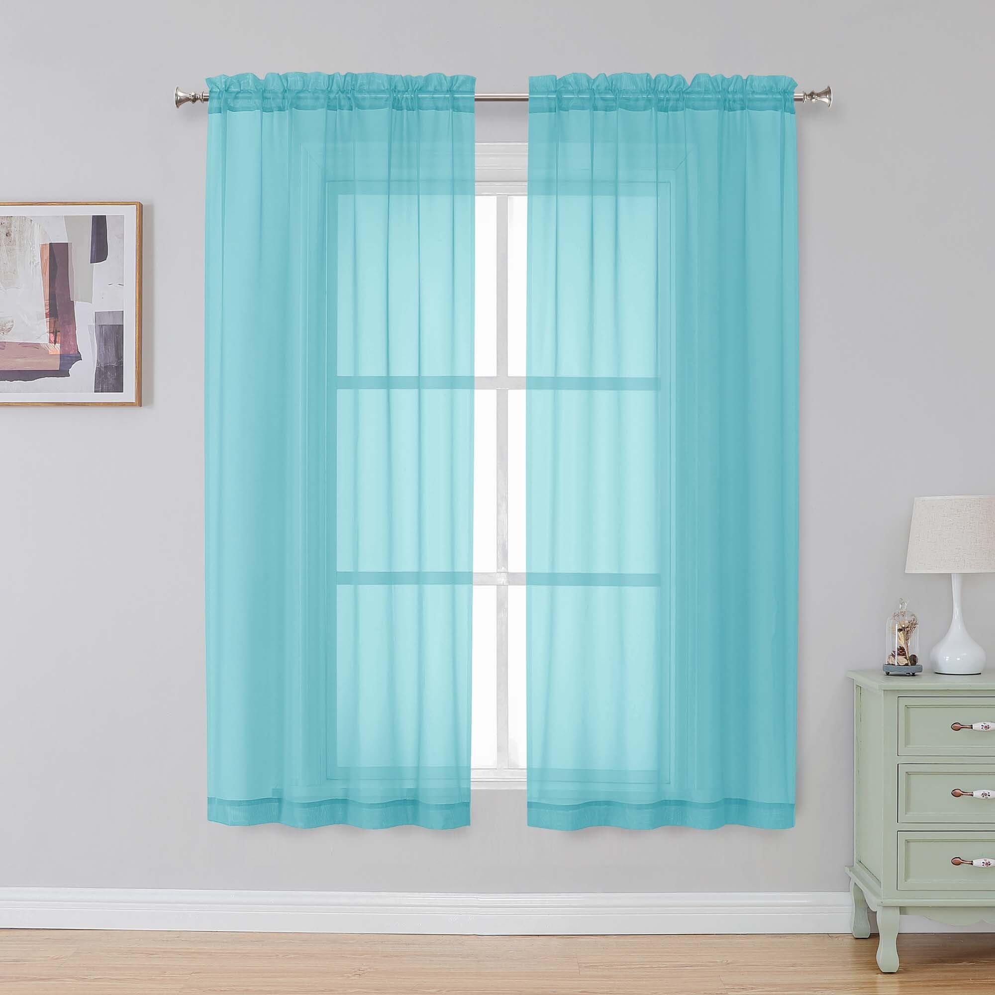 Simplebrand Aqua Sheer Curtains 63 Inch Length 2 Panels for Bedroom