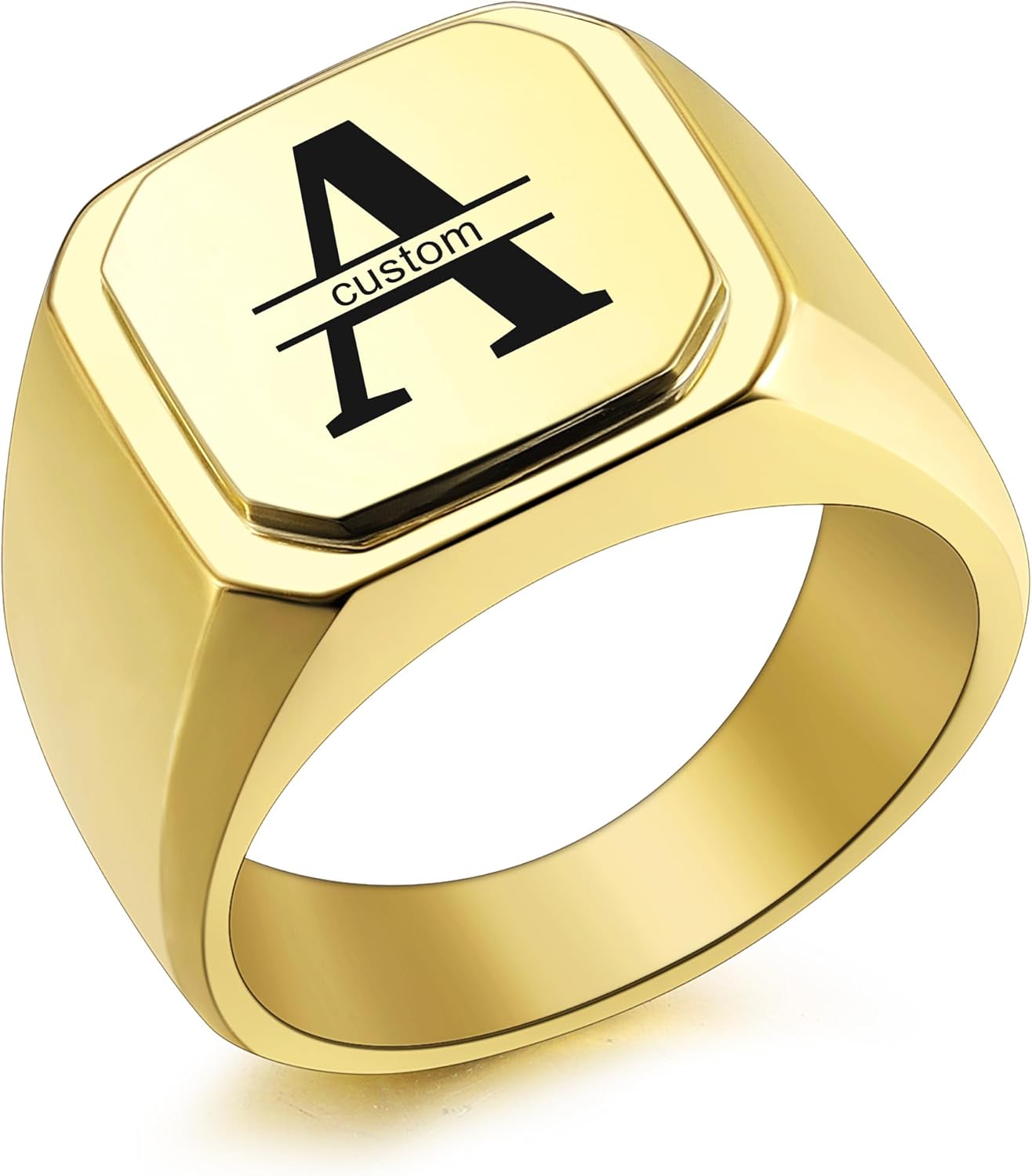 MunkiMix Anelli Da Uomo Anello Con Sigillo Quadrato In Acciaio Inossidabile Regalo Di San Valentino Personalizzato Per Lui Uomo, FEDI Nuziali, Anello D'oro Con Incisione