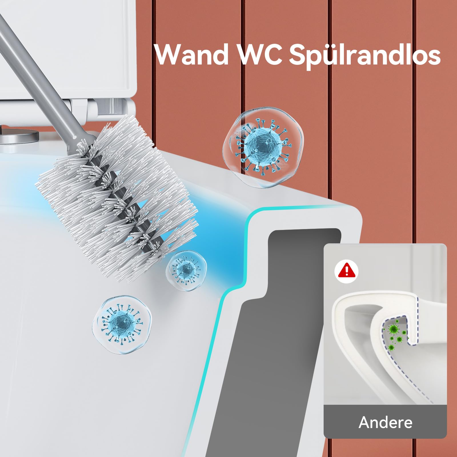 Wisząca WC z wolnoopadającą deską – toaleta z jednootworową spłukiwaną superspinem – WC naścienna do WC dla gości – ceramiczna muszla klozetowa z miękkim domykaniem – 50,5 × 34 × 36 cm