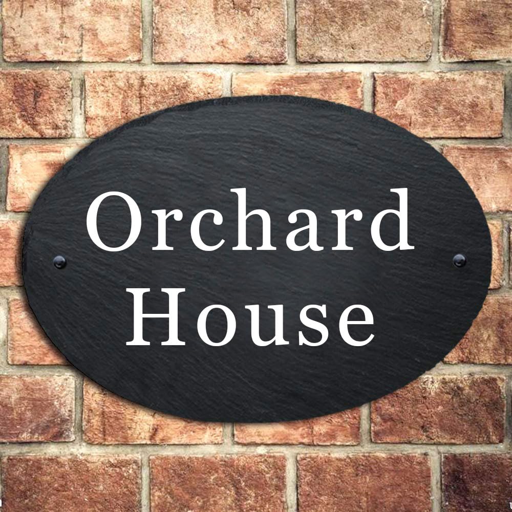 Slate House Signs House Numbers Plaques Door Number Plaques for Wall Slate House Numbers House Signs for Outside UV Printed 27X19cm (Oval)