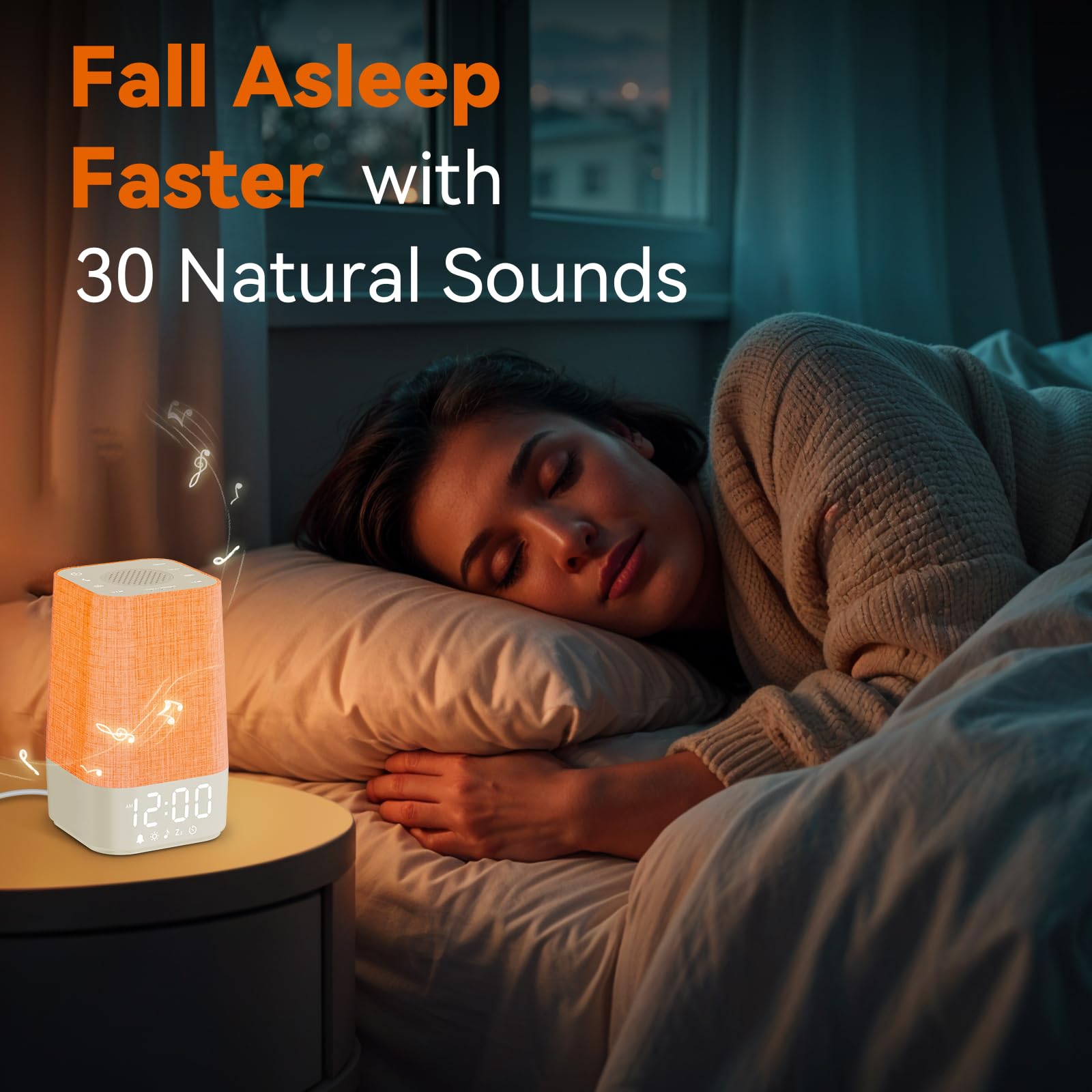 Wkzay 【White Noise Sound Machine】30 Beruhigende Geräusche, Sonnenaufgangswecker für sanftes Aufwachen, einstellbare Lautstärke & Nachtlicht, Timer, ideal für Erwachsene, Kinder und Babys - Einfach zu
