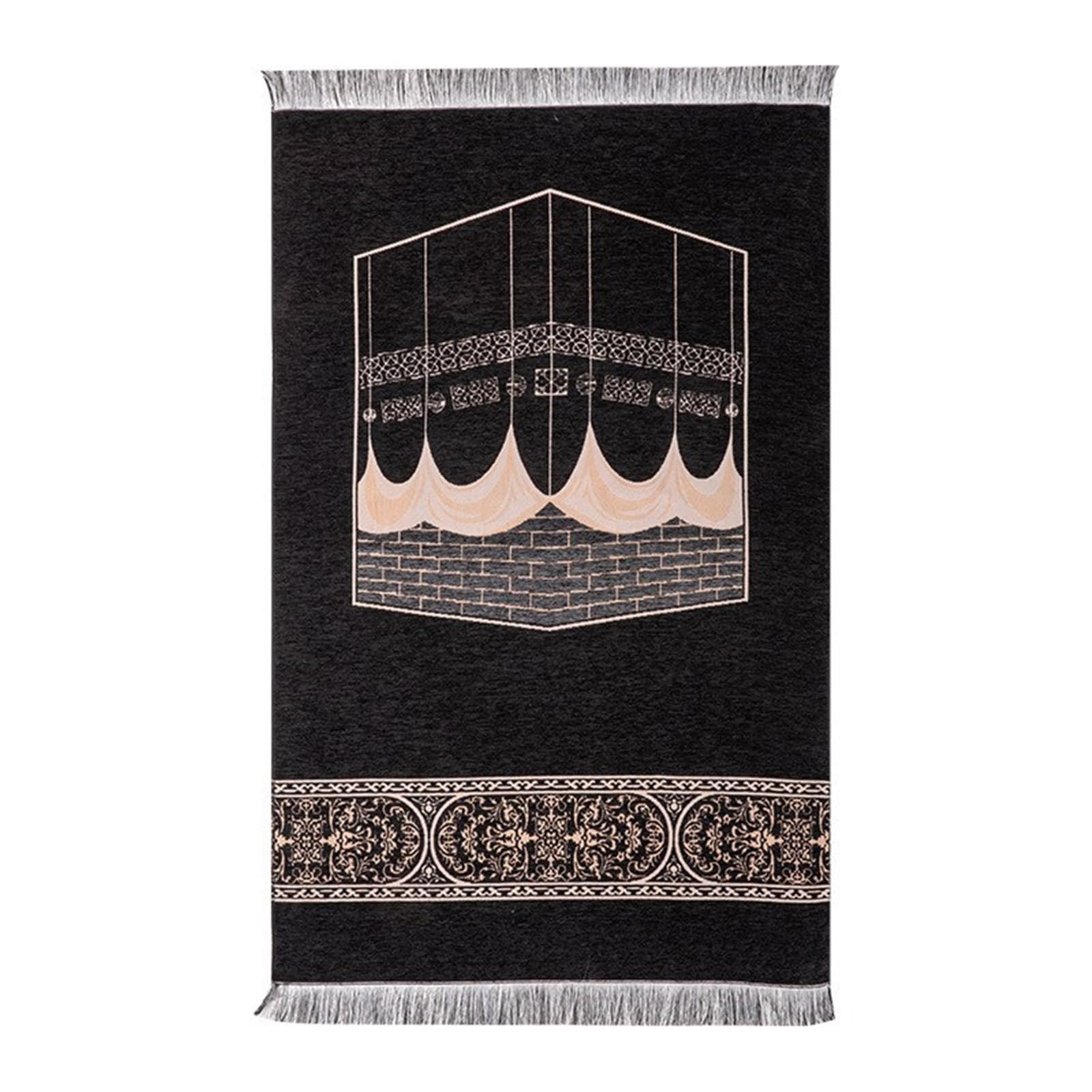 Tapis de prière musulman doux antidérapant avec pompons pour culte et pèlerinage