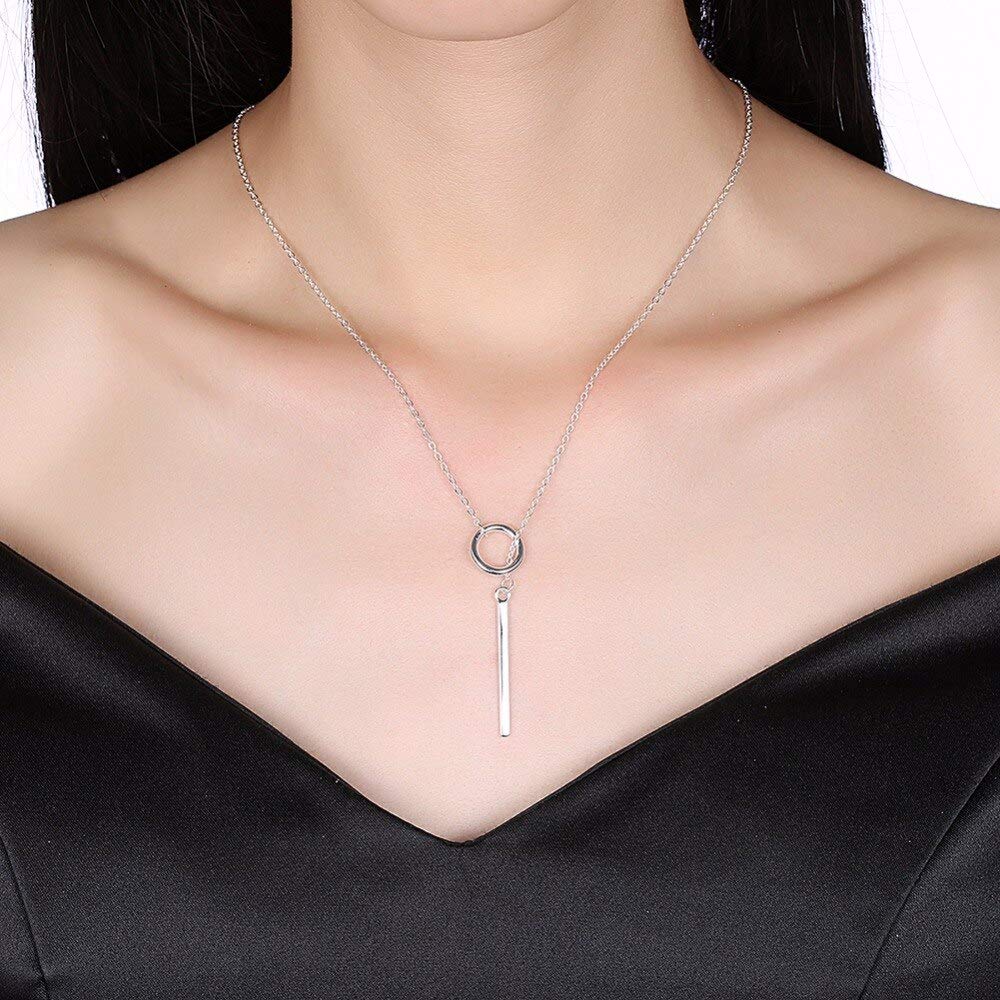 Girocollo femminile in argento sterling 925 con striscia circolare e catena lunga