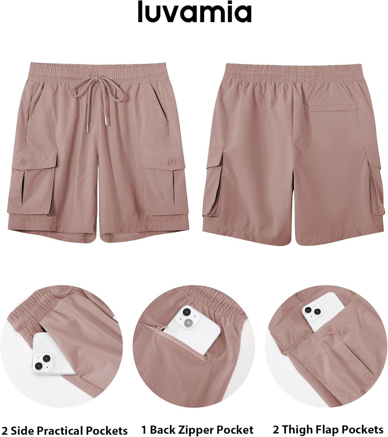 luvamia Hiking Shorts for Women High Waisted Pull On Cargo Casual Golf Water Resistant 7 Inch Inseam Mid Thigh Shorts - Image 5