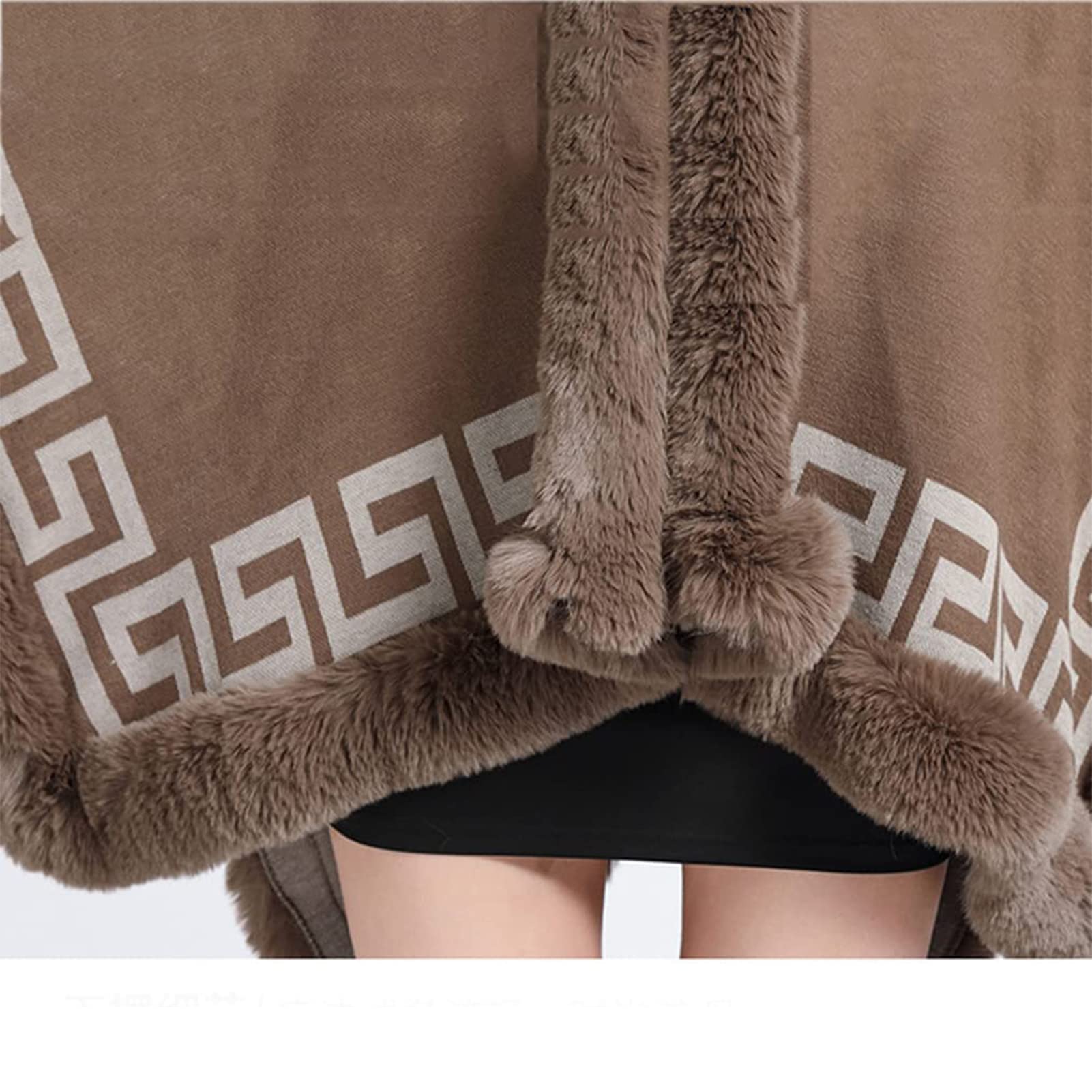 Autunno Inverno Donne Fine Knit Sciarpa Collare Capo Cardigan con Faux Fur Trim Layers Poncho, Faux Rabbit Fur Capo Wrap Scialle Cappotto di Lana