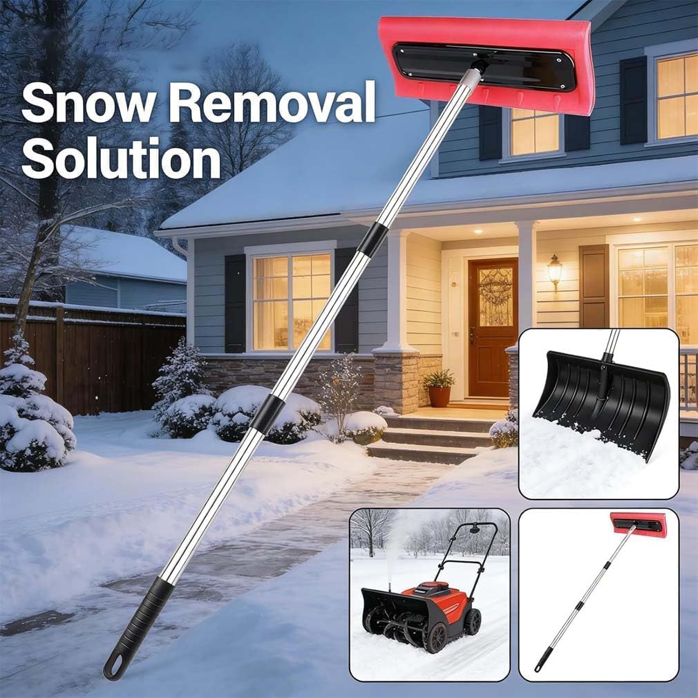 Roof Rake for Snow, Foam Head Adjustable Telescoping Snow Roof Rake, Foam Broom Scraper for Roof Snow Removal, EVA Push Plate Stainless Steel Telescopic Pole for Car Outdoor Snow Cleaning (141.7in)