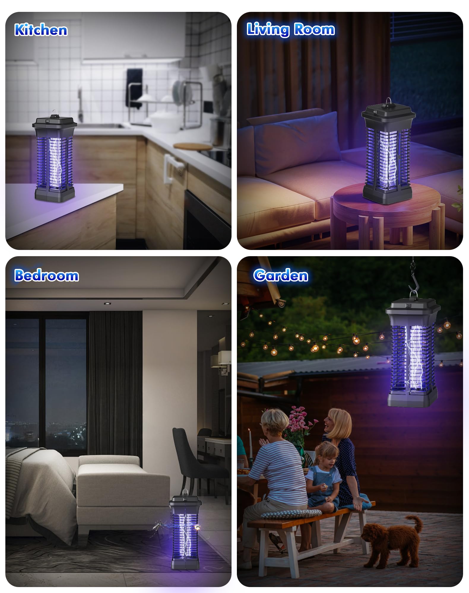 Lampara Antimosquitos Electrico, 6W Mata Mosquitos Electrico Alcance Efectivo de 30m², Mata Insectos Eléctrico con Interruptor y Cable 1,2 m, Eficazmente los Insectos Voladores para Uso en Interiores